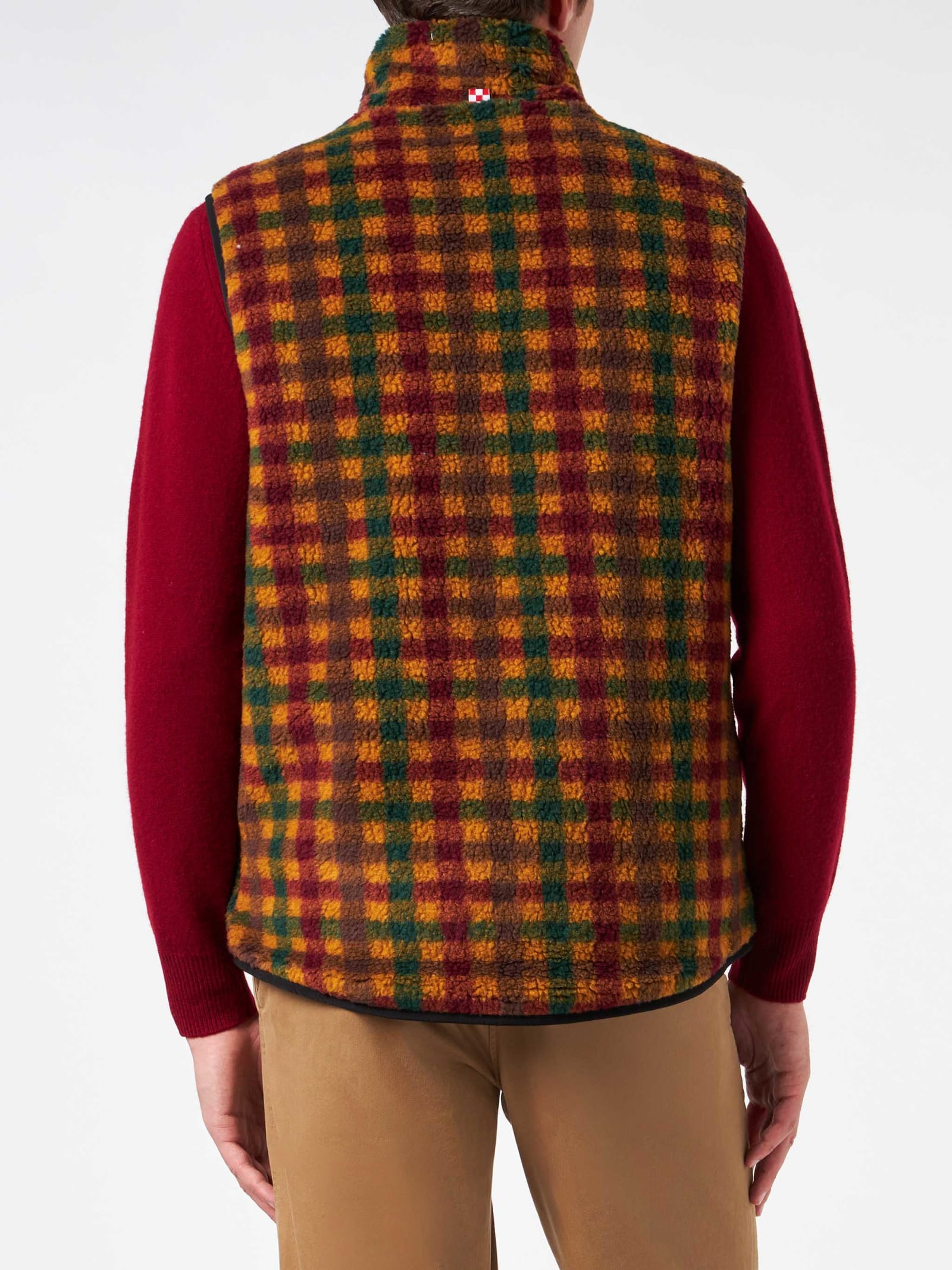 MC2 SAINT BARTH MAN CHECK SHERPA VEST JACKET WITH PATCH POCKETS