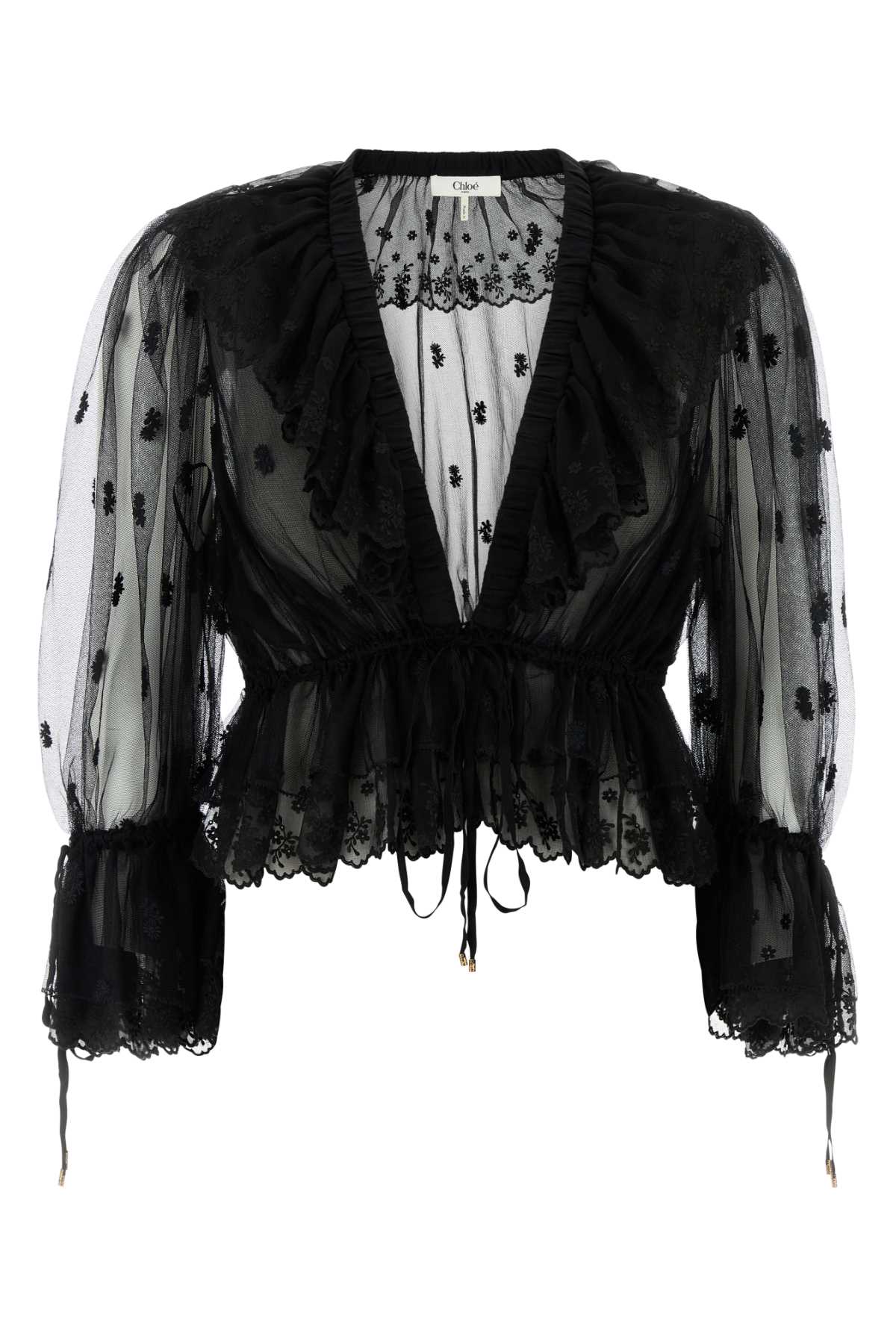 Chloé Women Embroidered Lace Ruffle Top In Black