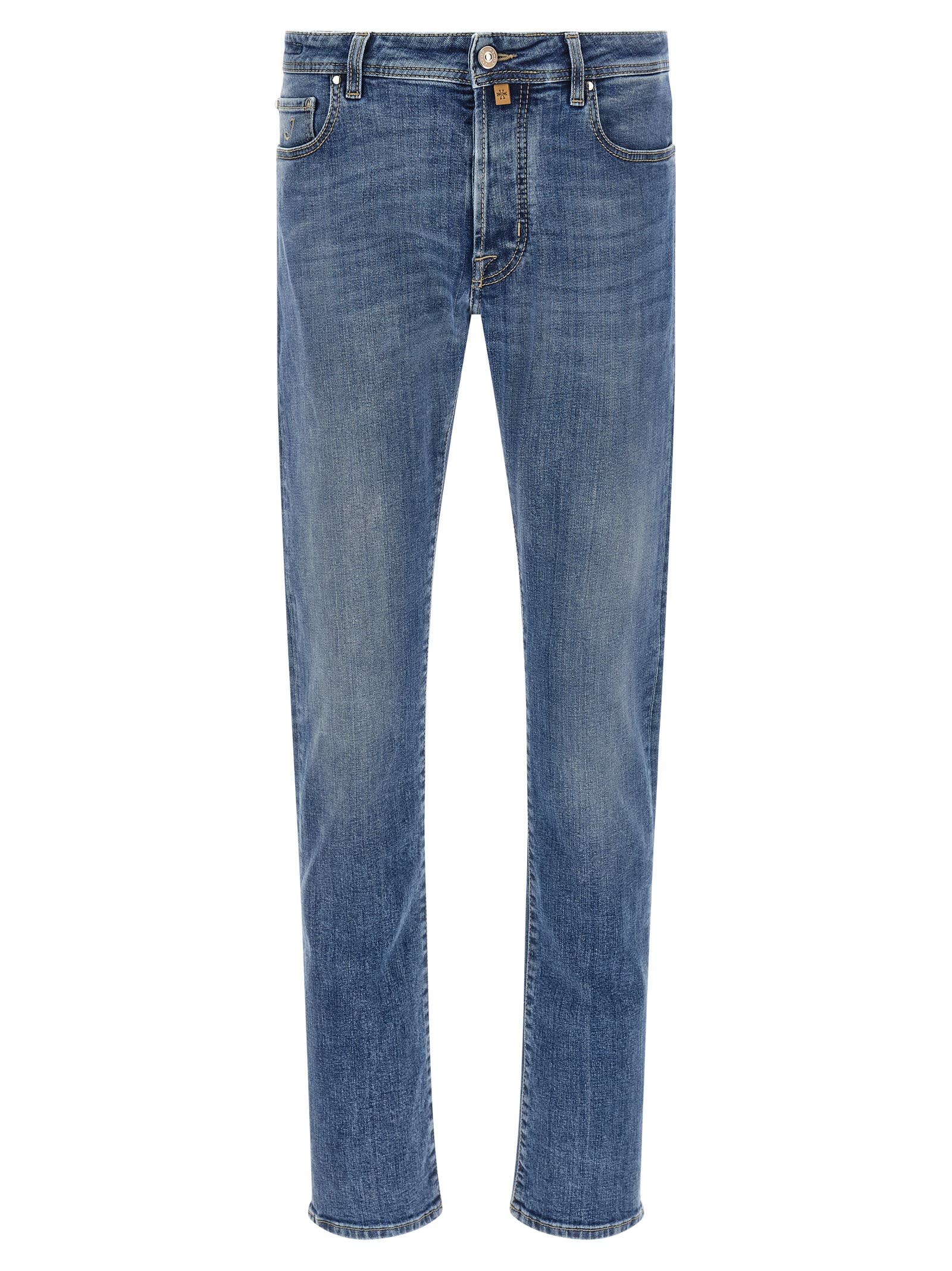 Jacob Cohen Belt Loops Contrast Stitching Faded Jeans In Blue