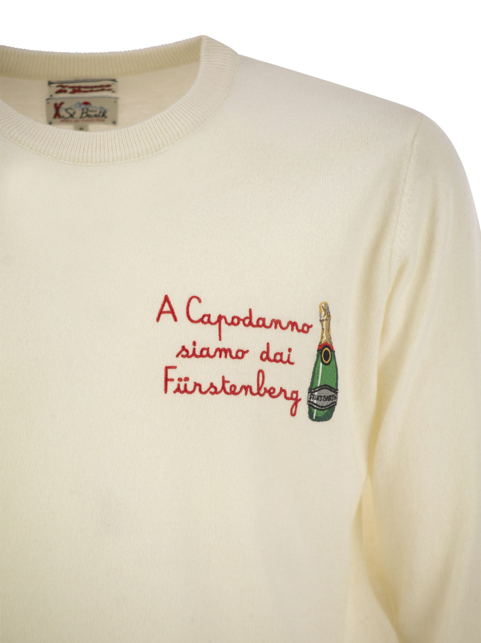 Mc2 Saint Barth A Capodanno Siamo Da Furstenberg Sweater In Wool And Cashmere Blend In White