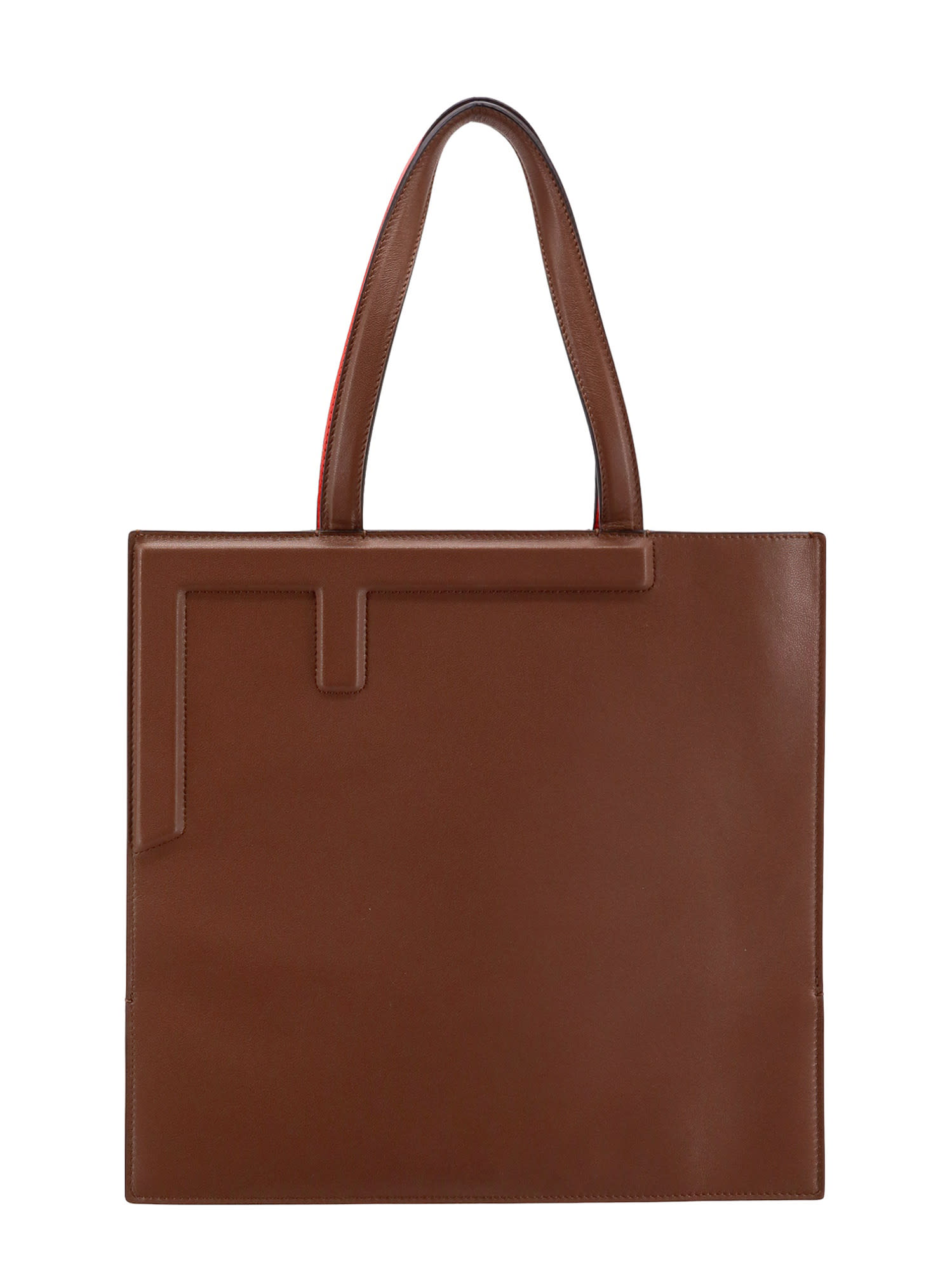 Fendi Leather Tote Medium Colour-block Design In Red