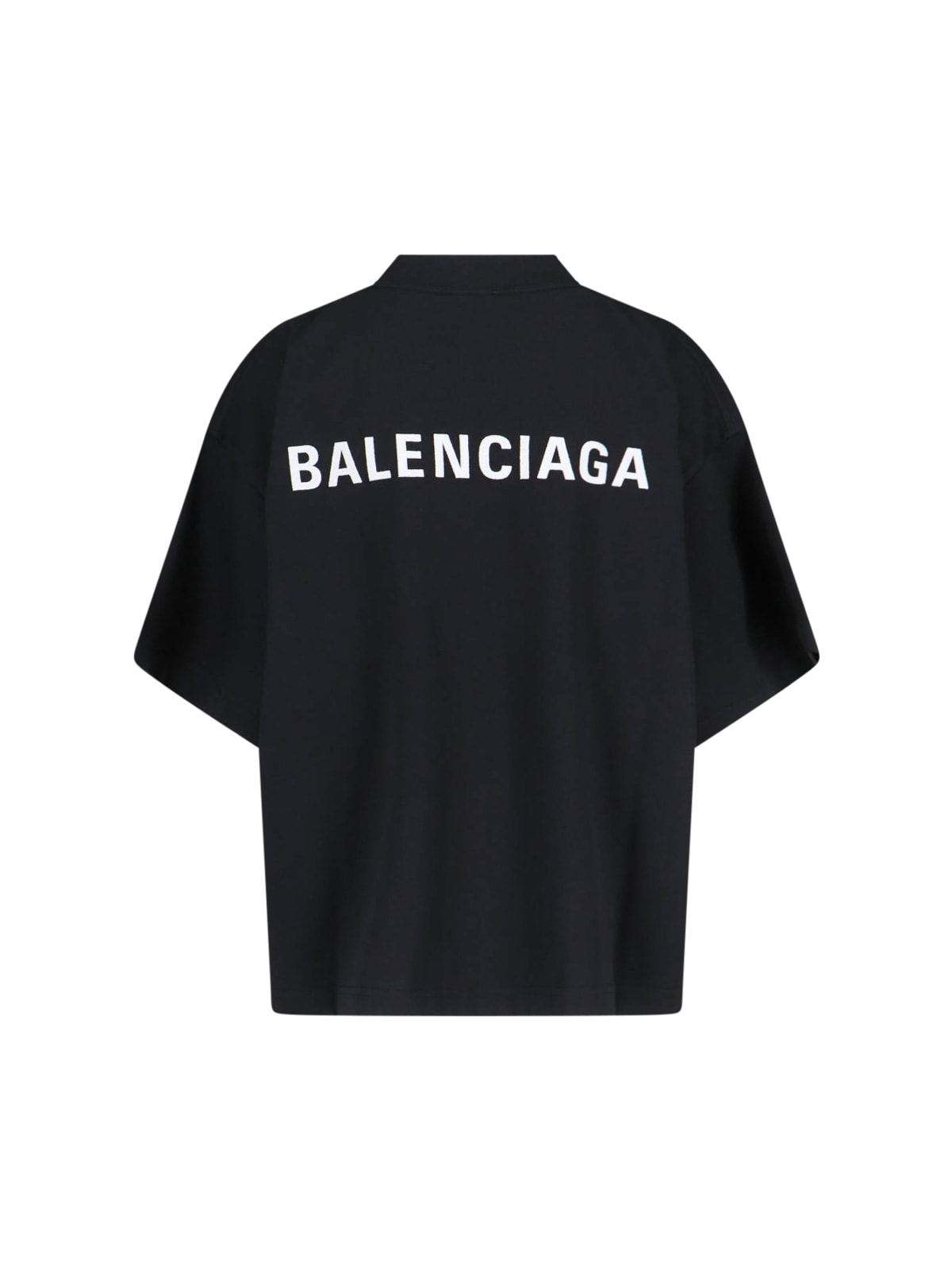 Balenciaga Men Black Crewneck T-shirt With Logo Lettering On The Front And Logo Patch On The Sleeve  In Black