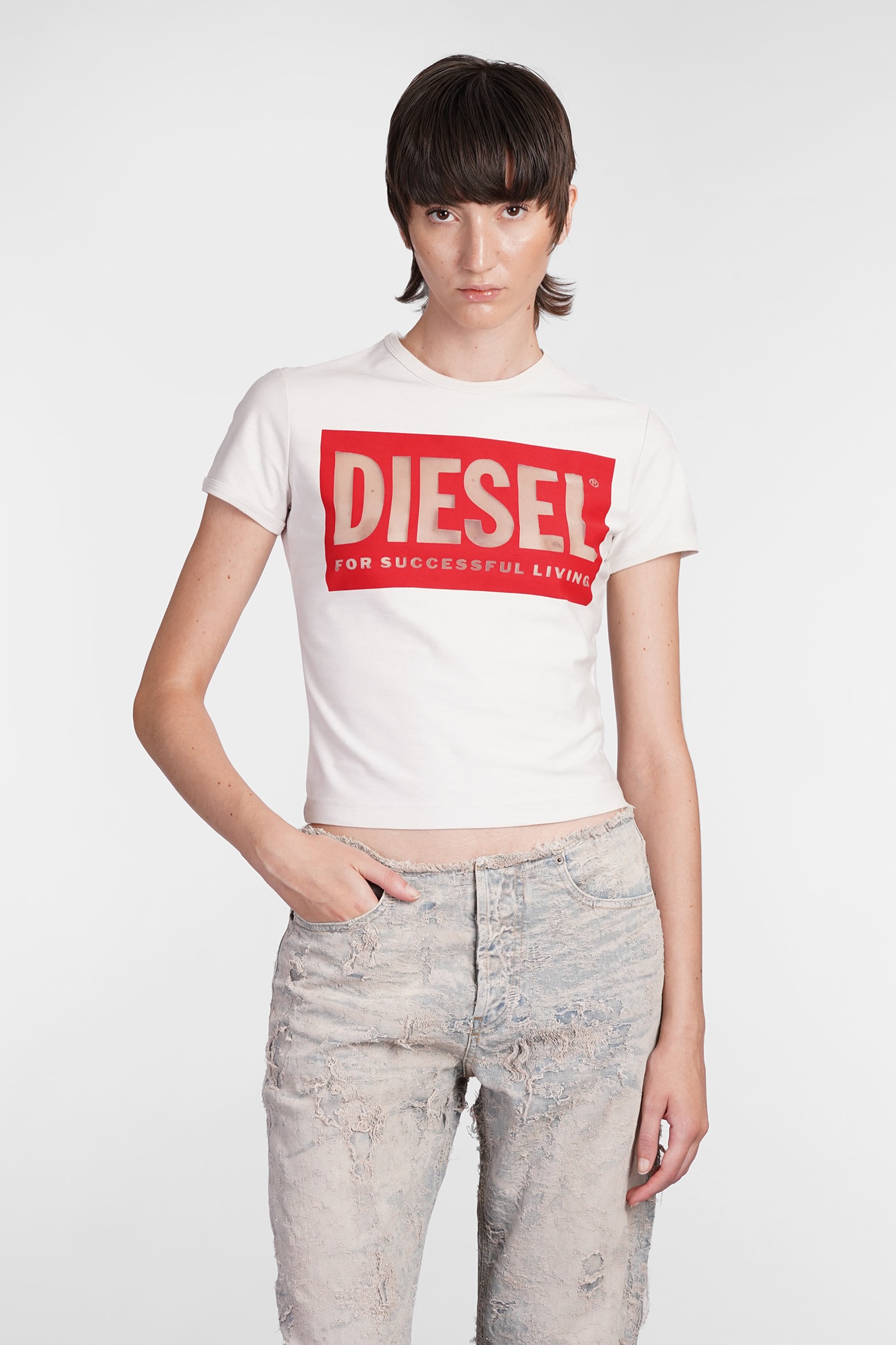 Shop Diesel T Malun T-shirt In Beige Cotton