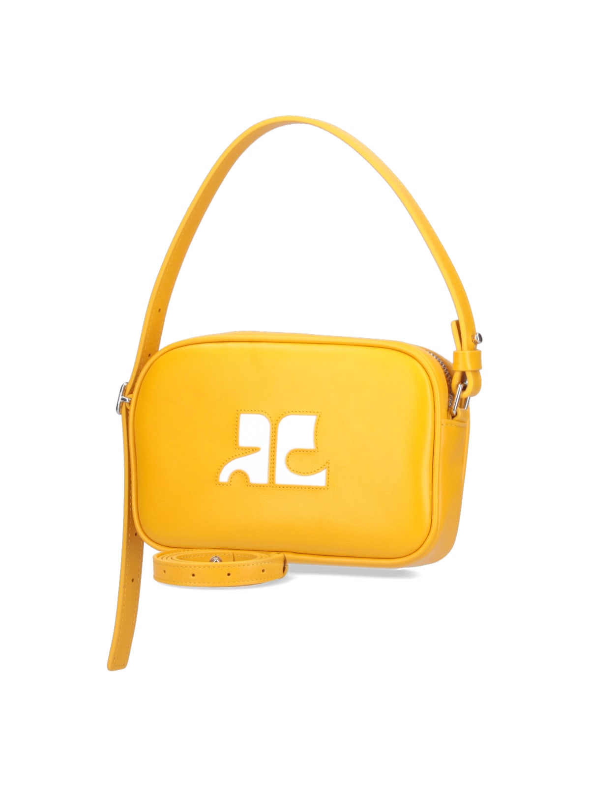 Shop Courrèges Slim Leather Camera Shoulder Bag In Yellow