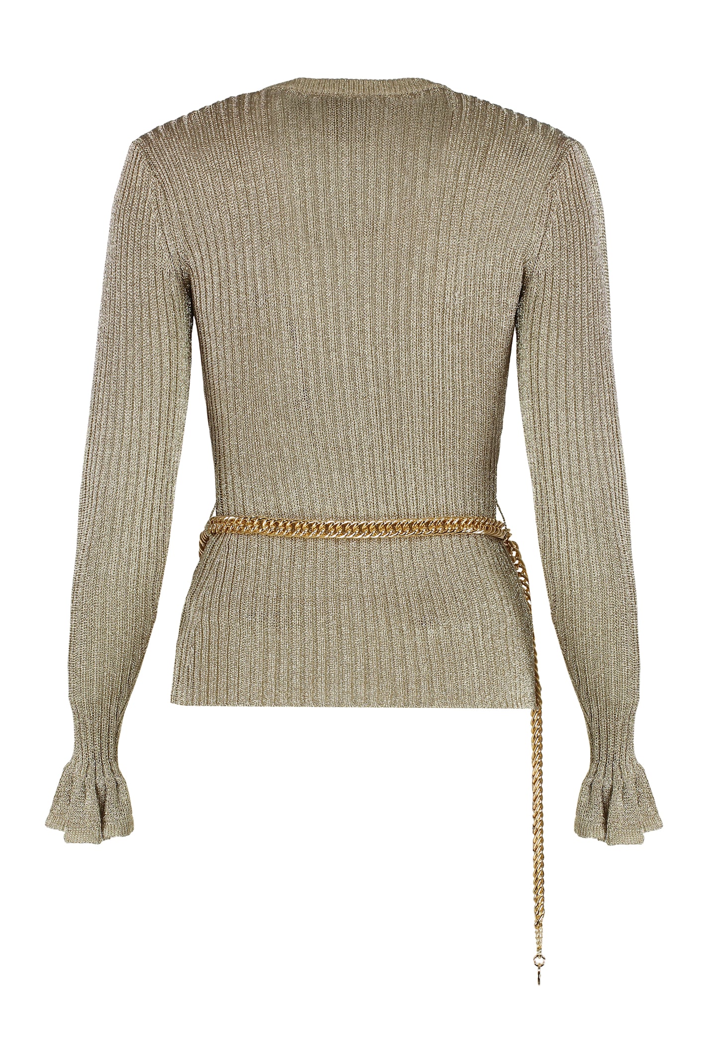 Self-portrait Ribbed Lurex Yarn Sweater In Gold