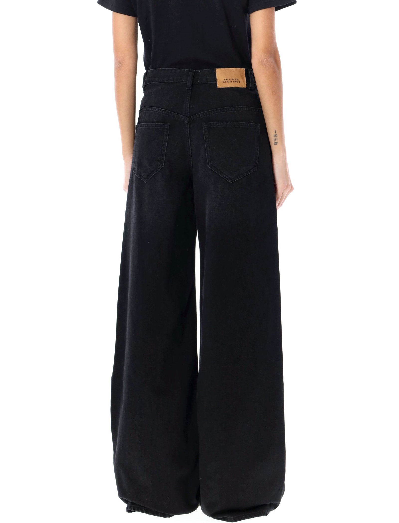 Isabel Marant Lemony Black Five-pocket Jeans With Logo Patch In Cotton Denim Woman In Black