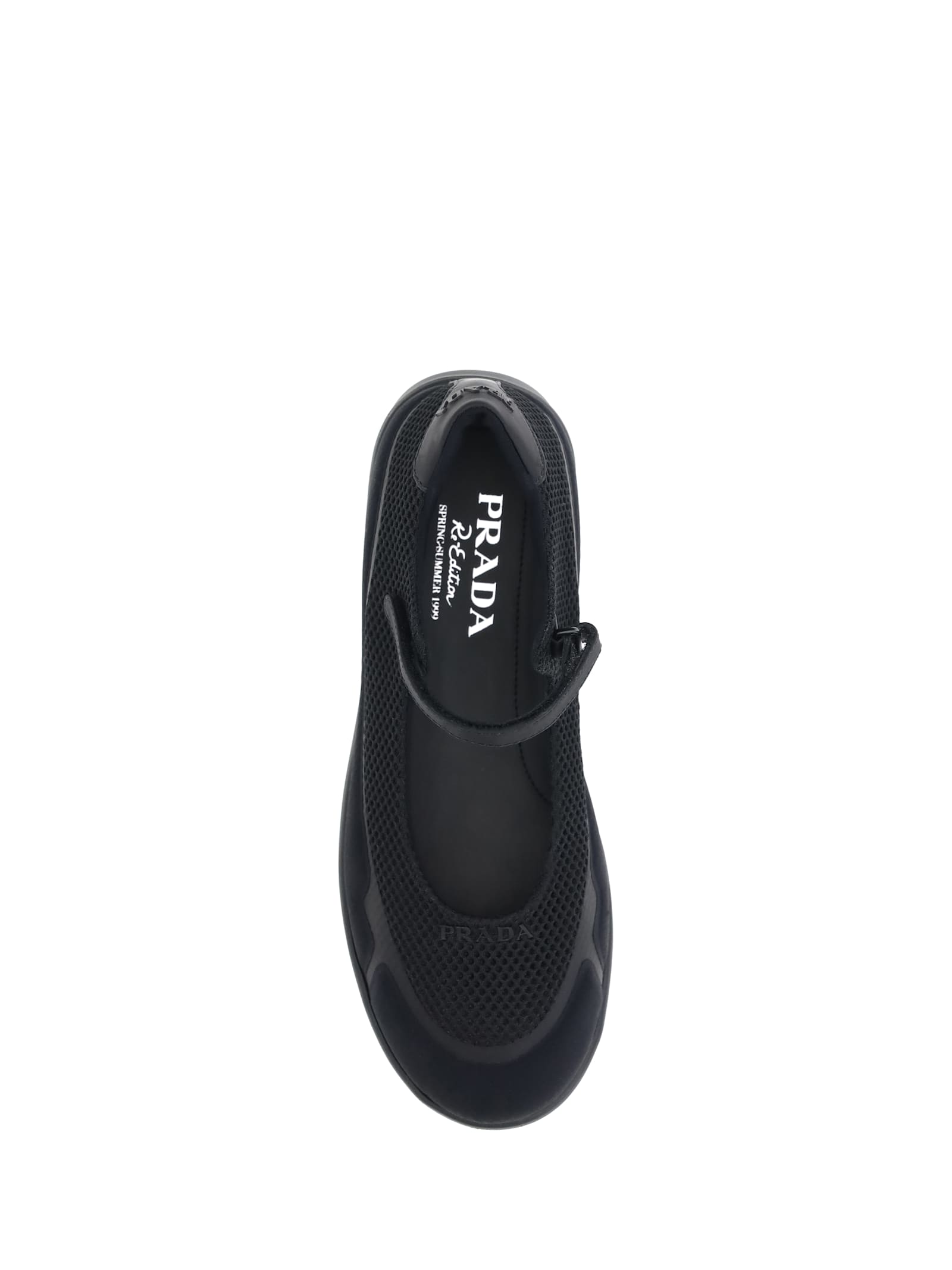 Prada Mesh Upper Round Toe Rubber Sole Ballerinas In Black