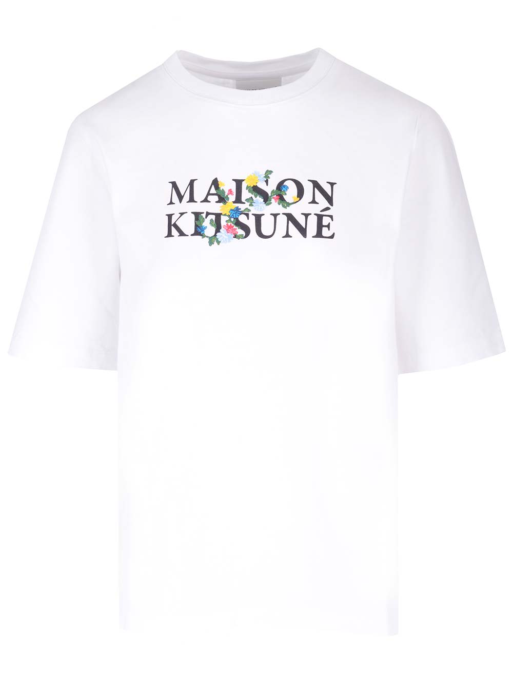 Shop Maison Kitsuné Flowers Embroidery T-shirt In White