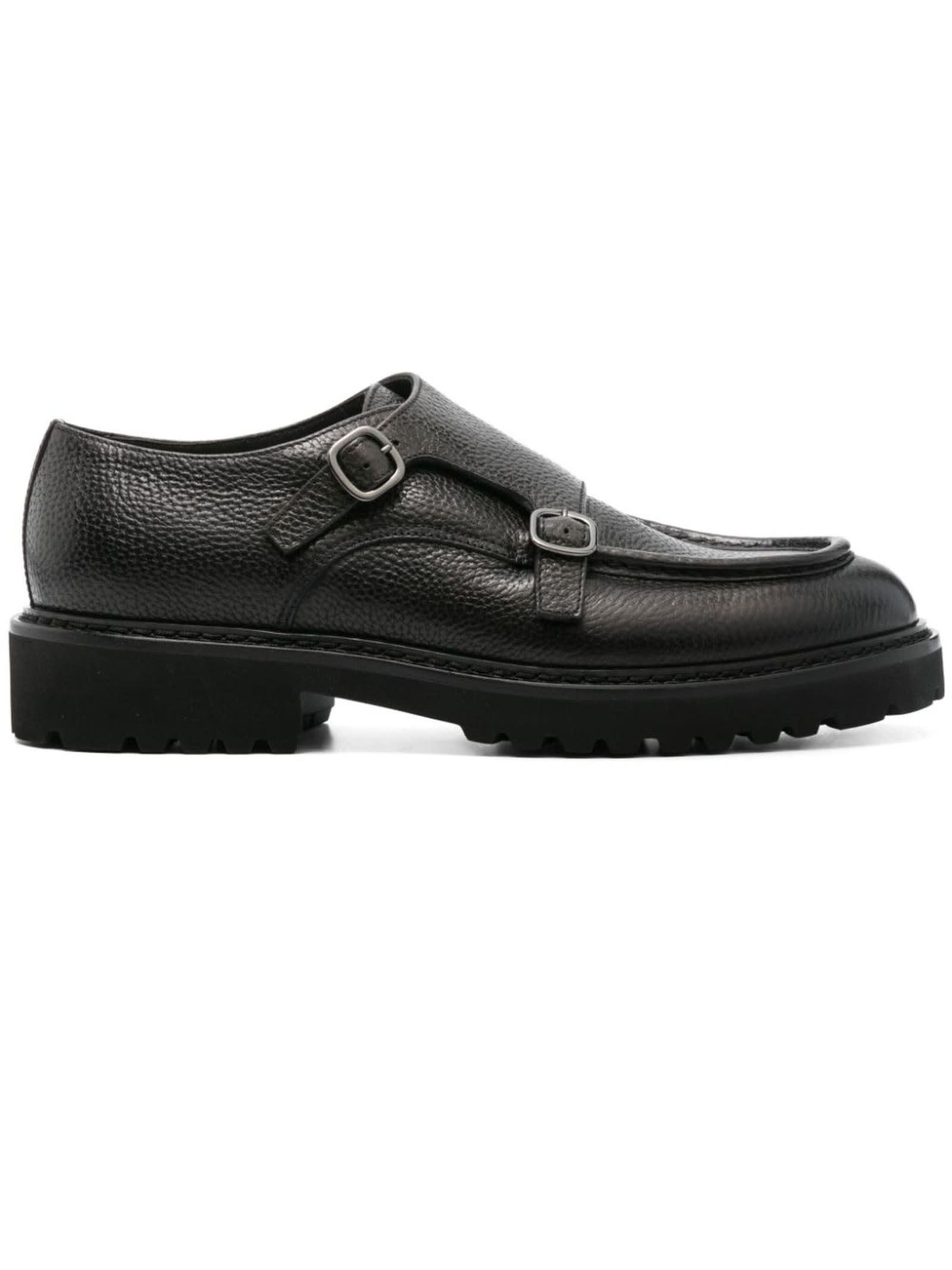 Shop Doucal's Black Calf Leather Monk Shoes