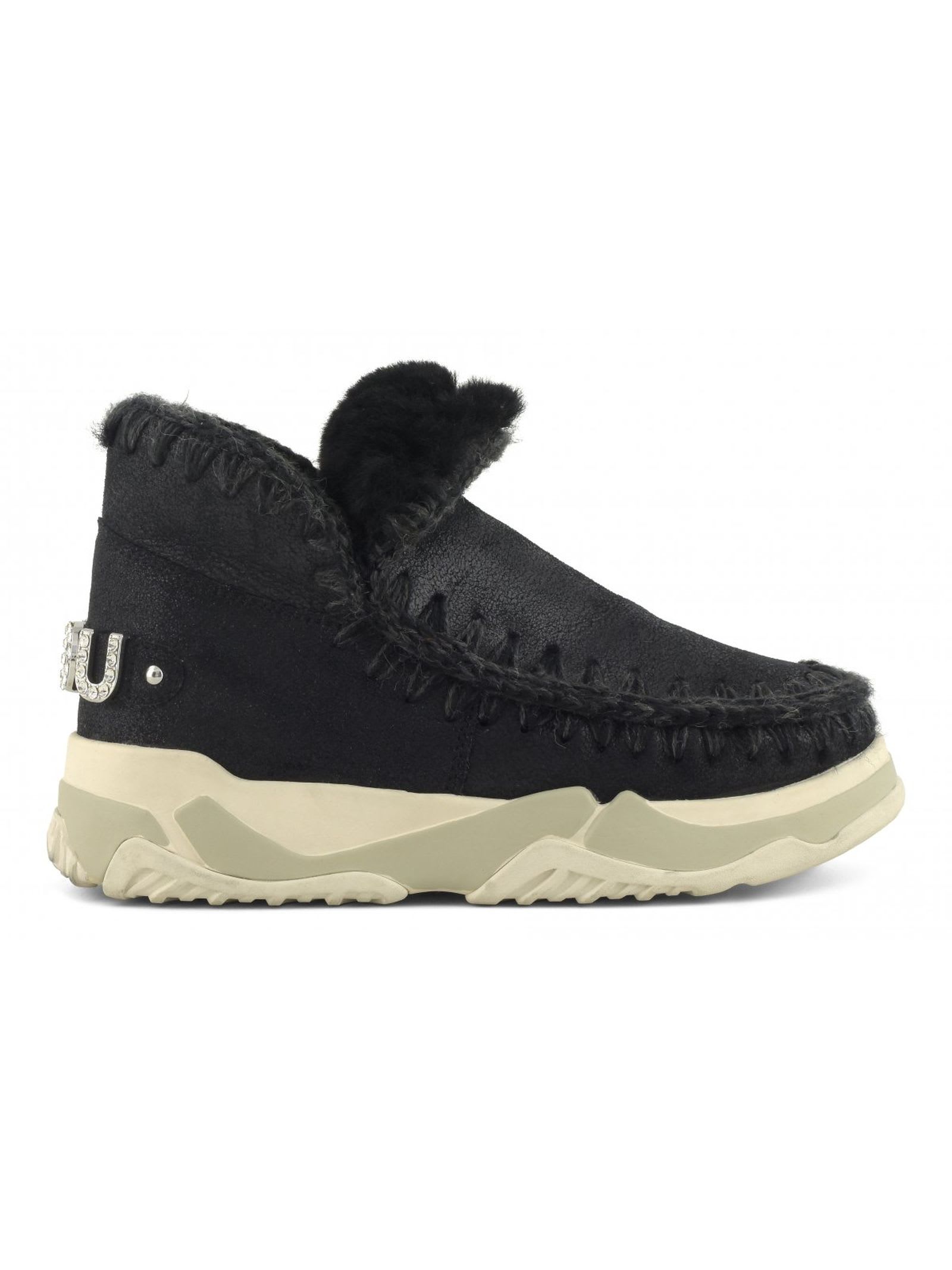 Mou Eskimo Trainer Low Heels Ankle Boots In Nero
