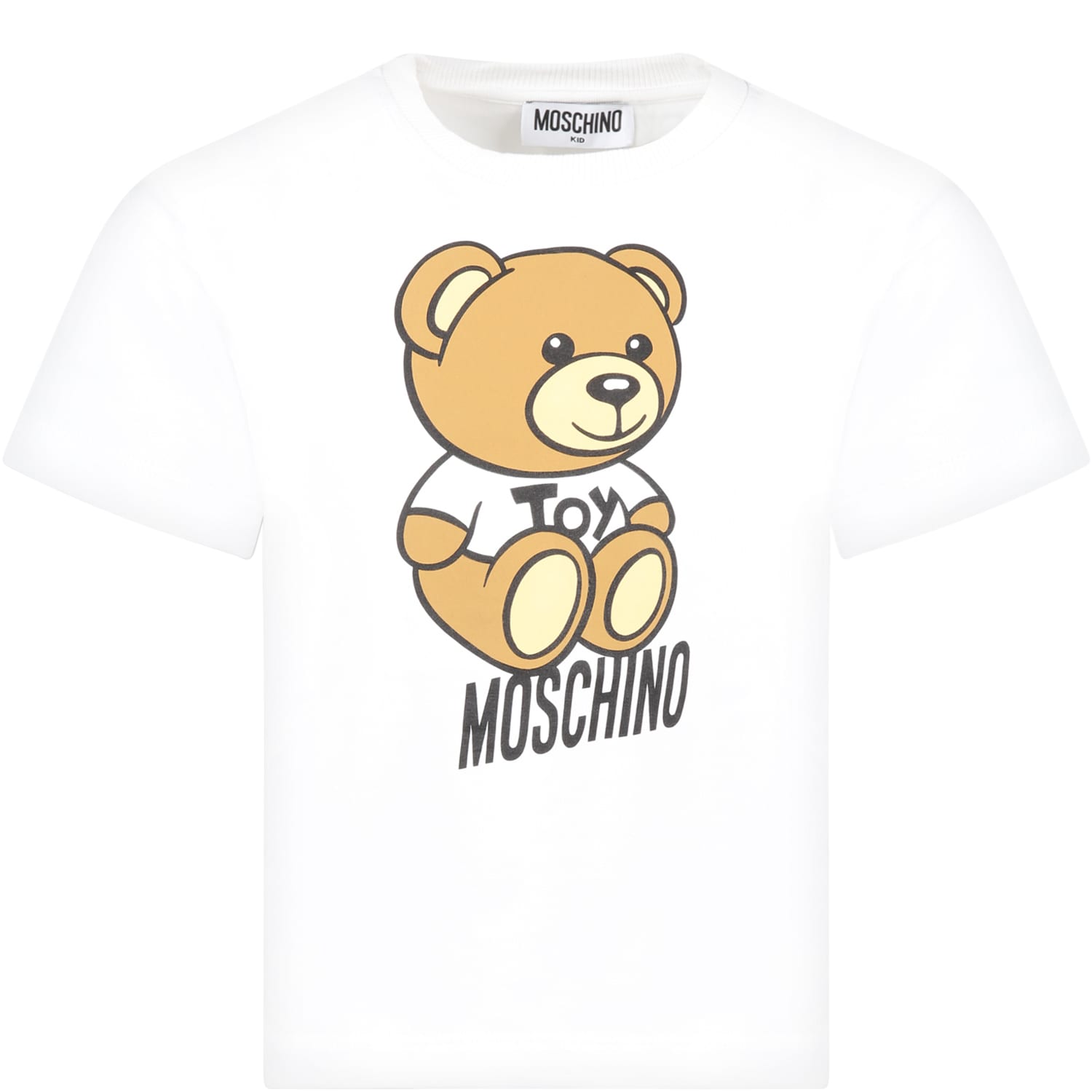 Moschino White T-shirt For Kids With Teddy Bear And Black Logo