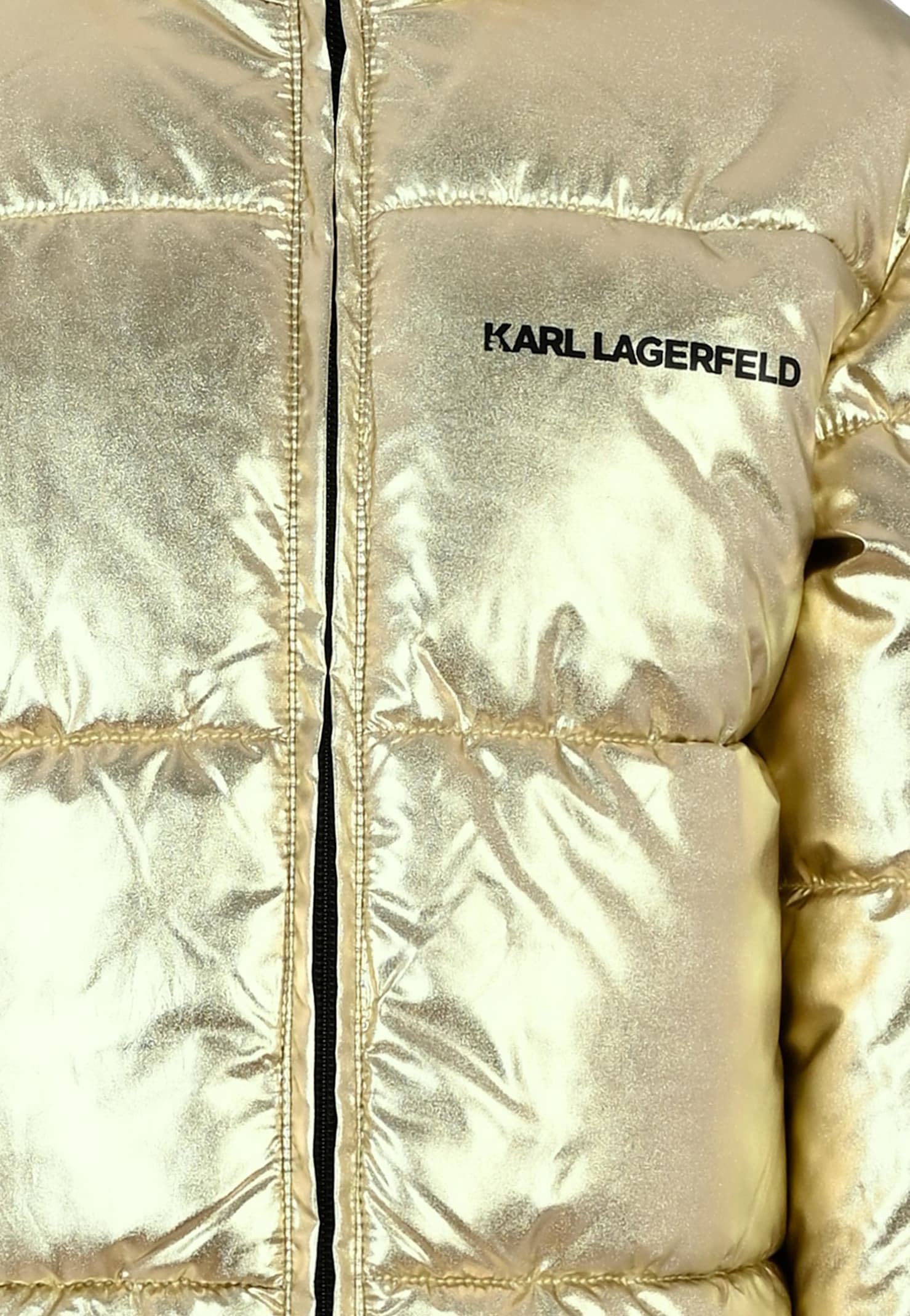 Karl Lagerfeld Gold Down Jacket For Girl With Logo In Neutral