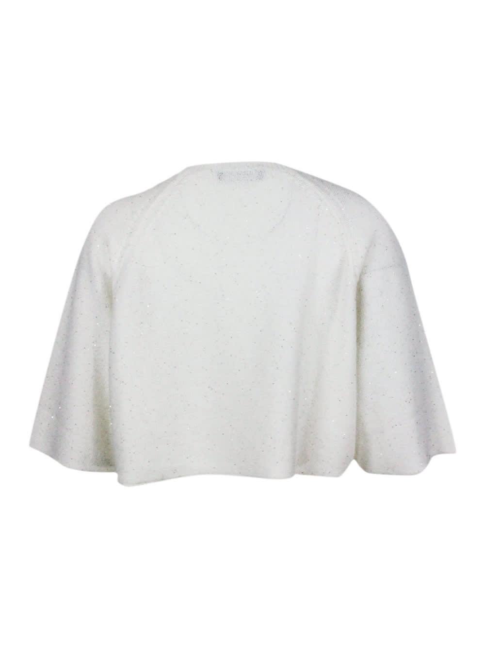 Shop Fabiana Filippi Cape, Crew-neck And Half-sleeved Sweater In Cotton And Linen In Bianco