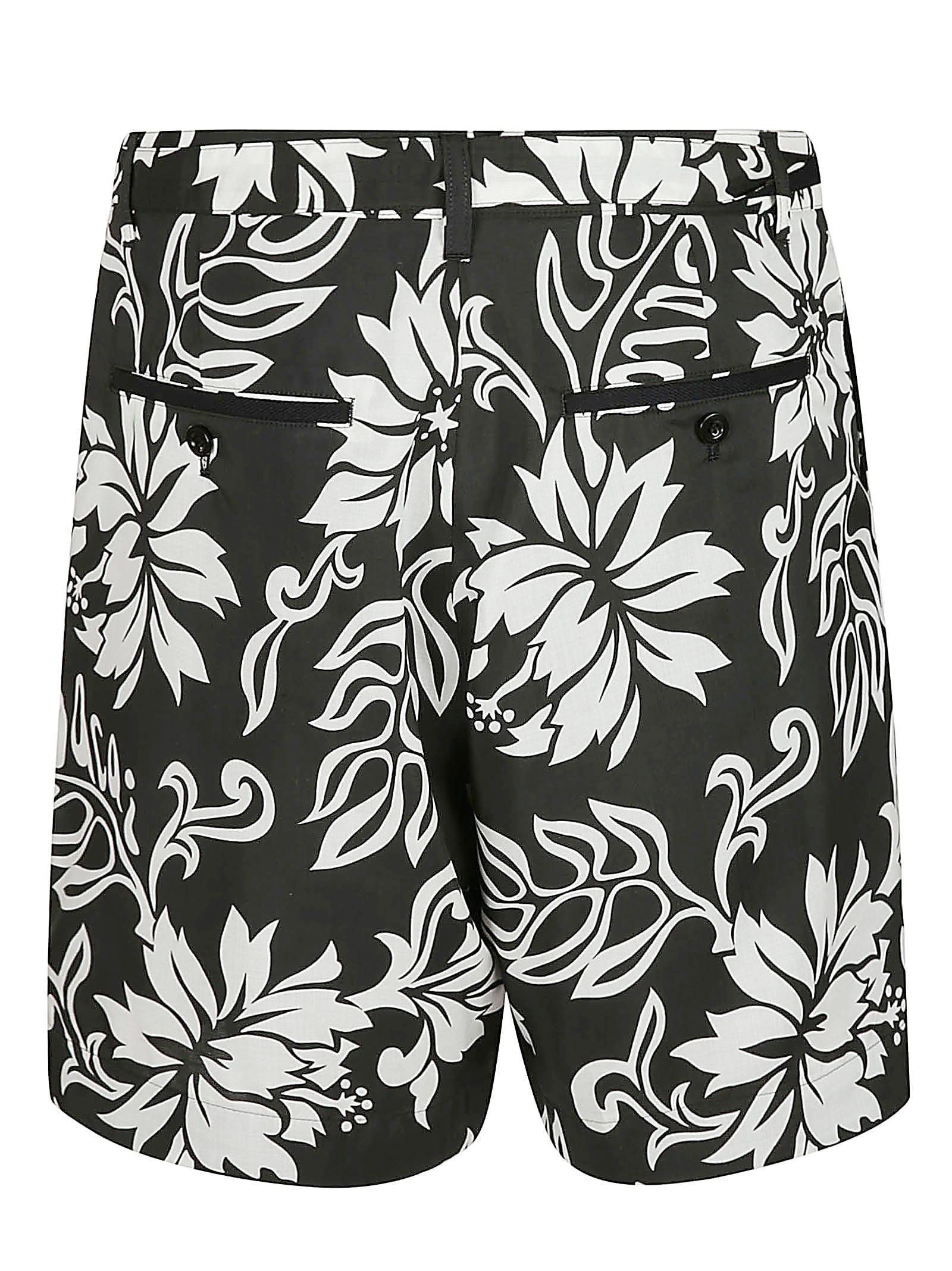 Shop Sacai All-over Printed Belted Shorts In Black