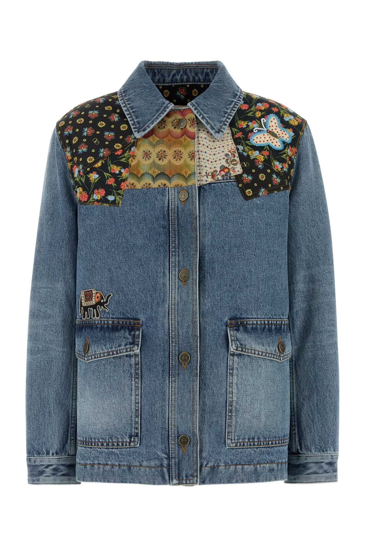 Valentino Denim Padded Jacket In Blue