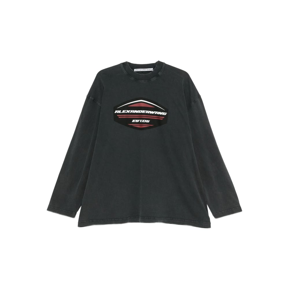Alexander Wang Women Long Sleeves Shield Graphic Tee In Gray
