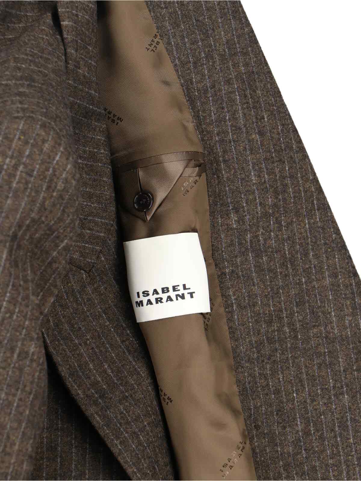 Isabel Marant Jevimagz Double-breasted Brown Striped Wool-blend Jacket In Brown