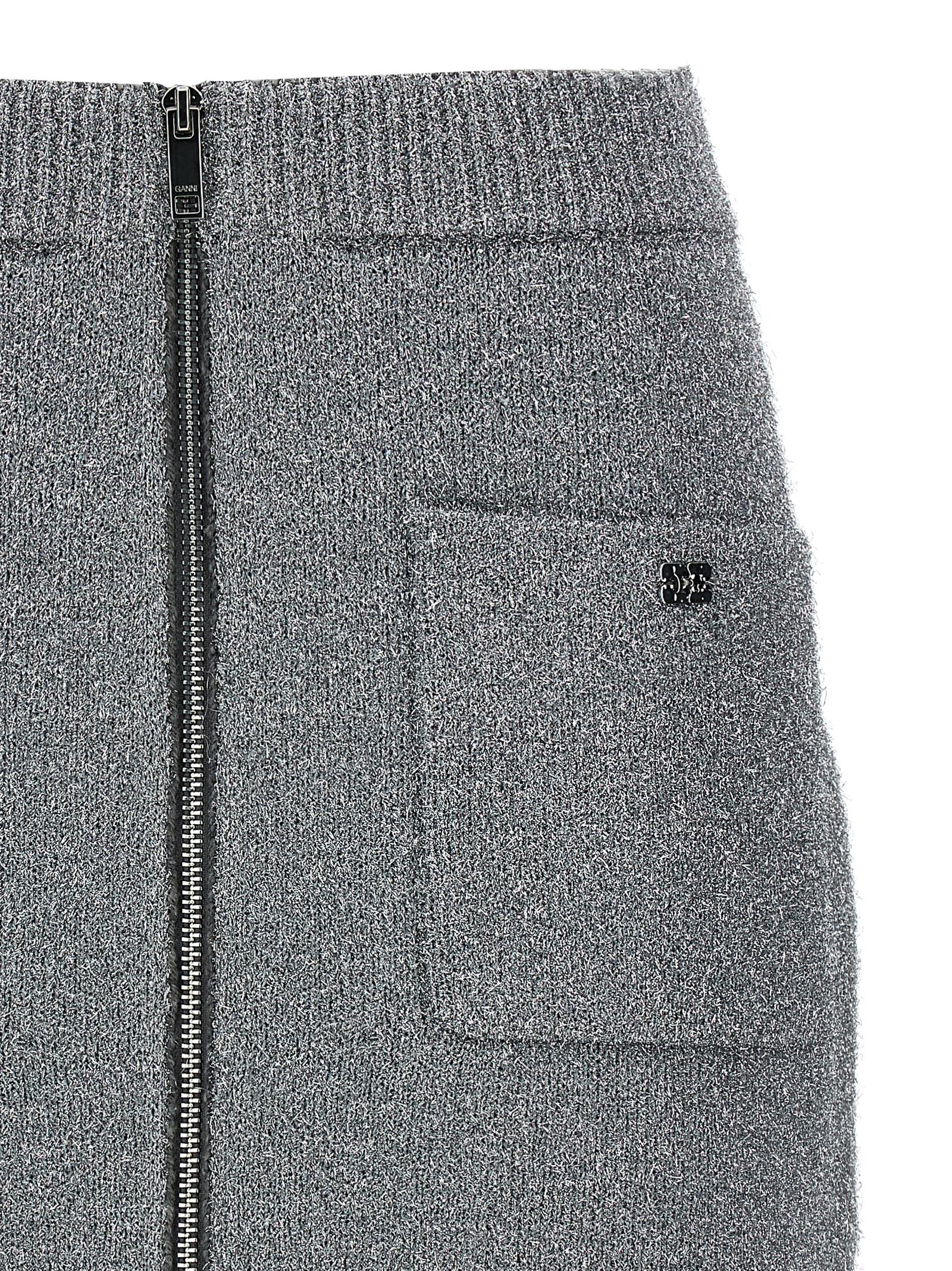 Ganni Sparkle Wool Mini Skirt With Elastic Waistband In Silver