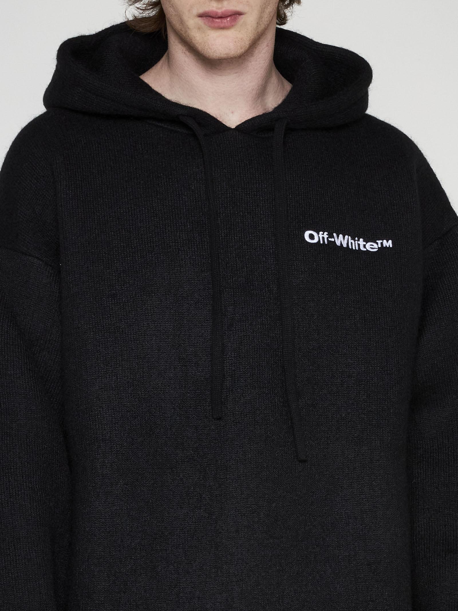 Shop Off-white Wool And Mohair Knit Hoodie In Black