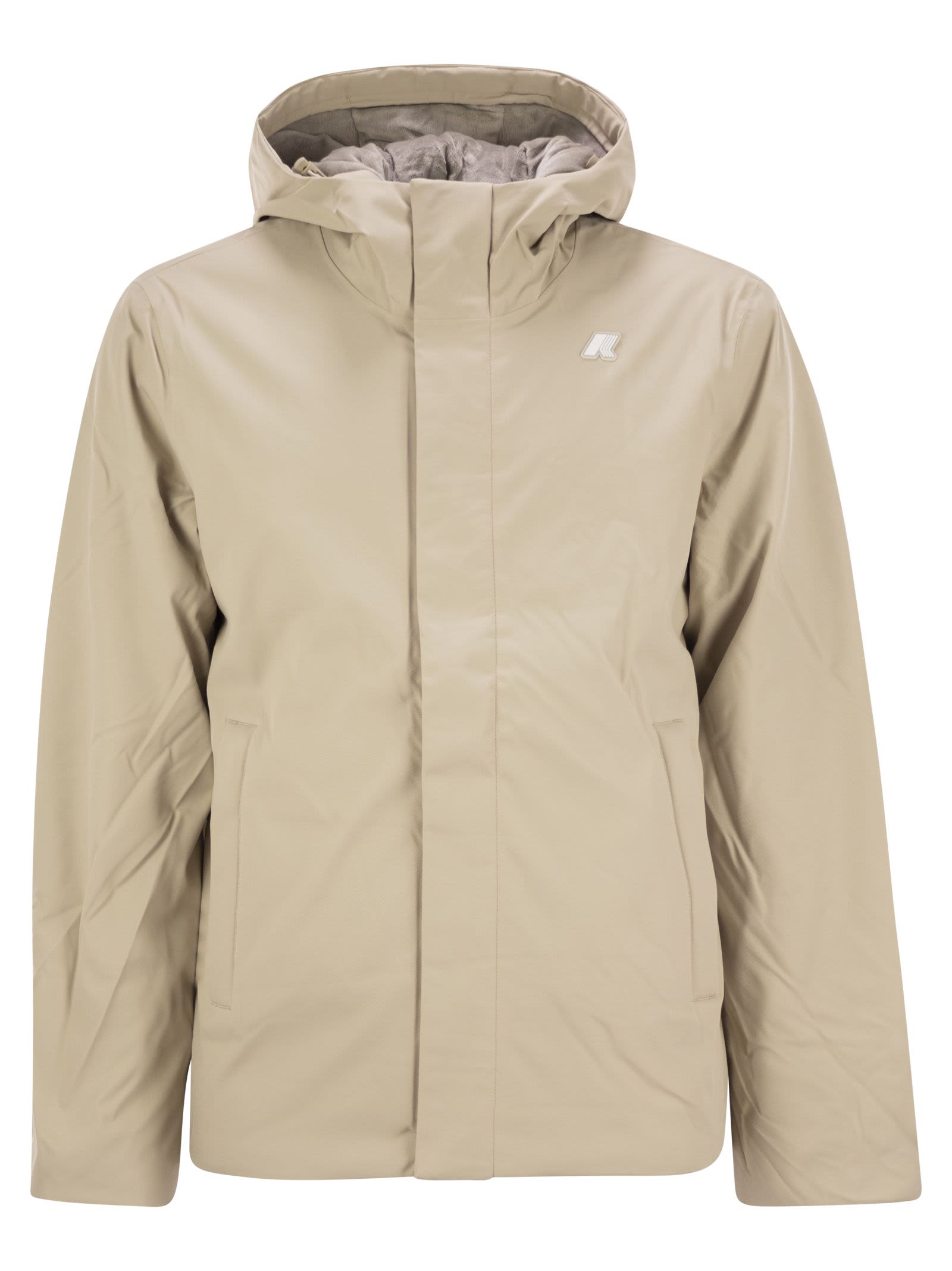 Shop K-way Jacko - Hooded Padded Jacket In Light Beige