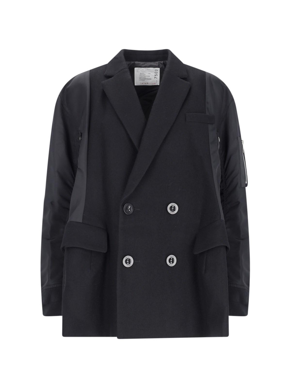 Shop Sacai Hybrid Double-breasted Blazer In Nero