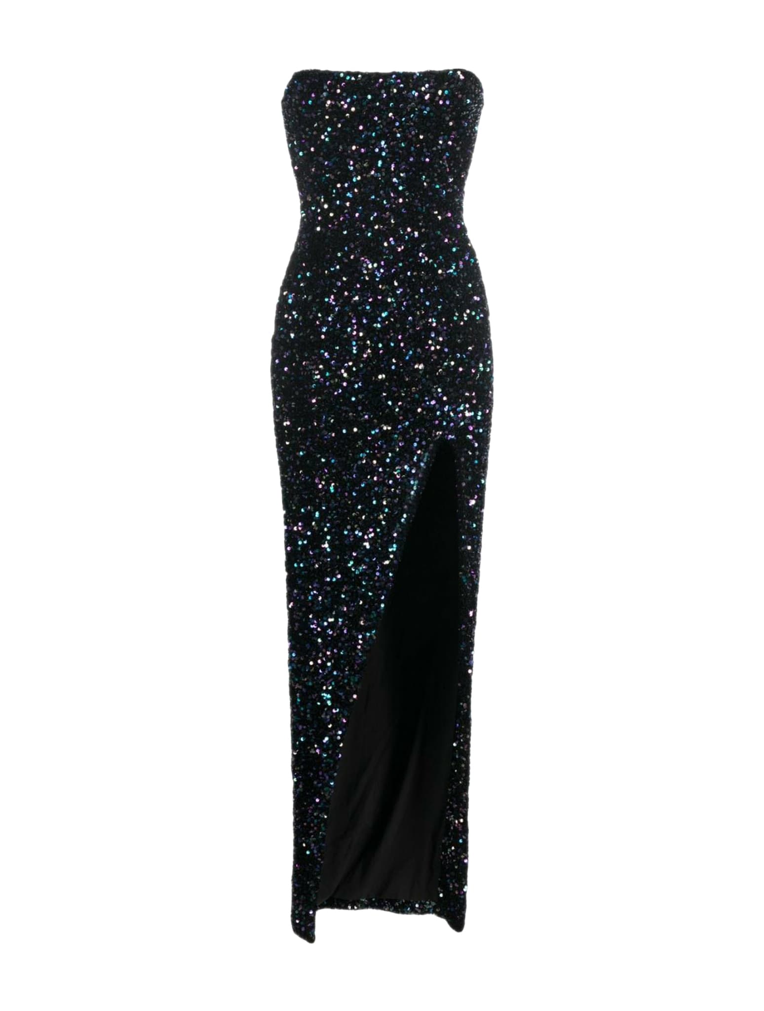Shop Balmain Bustier Glitter Slit Long Dress In Ck Noir Irise