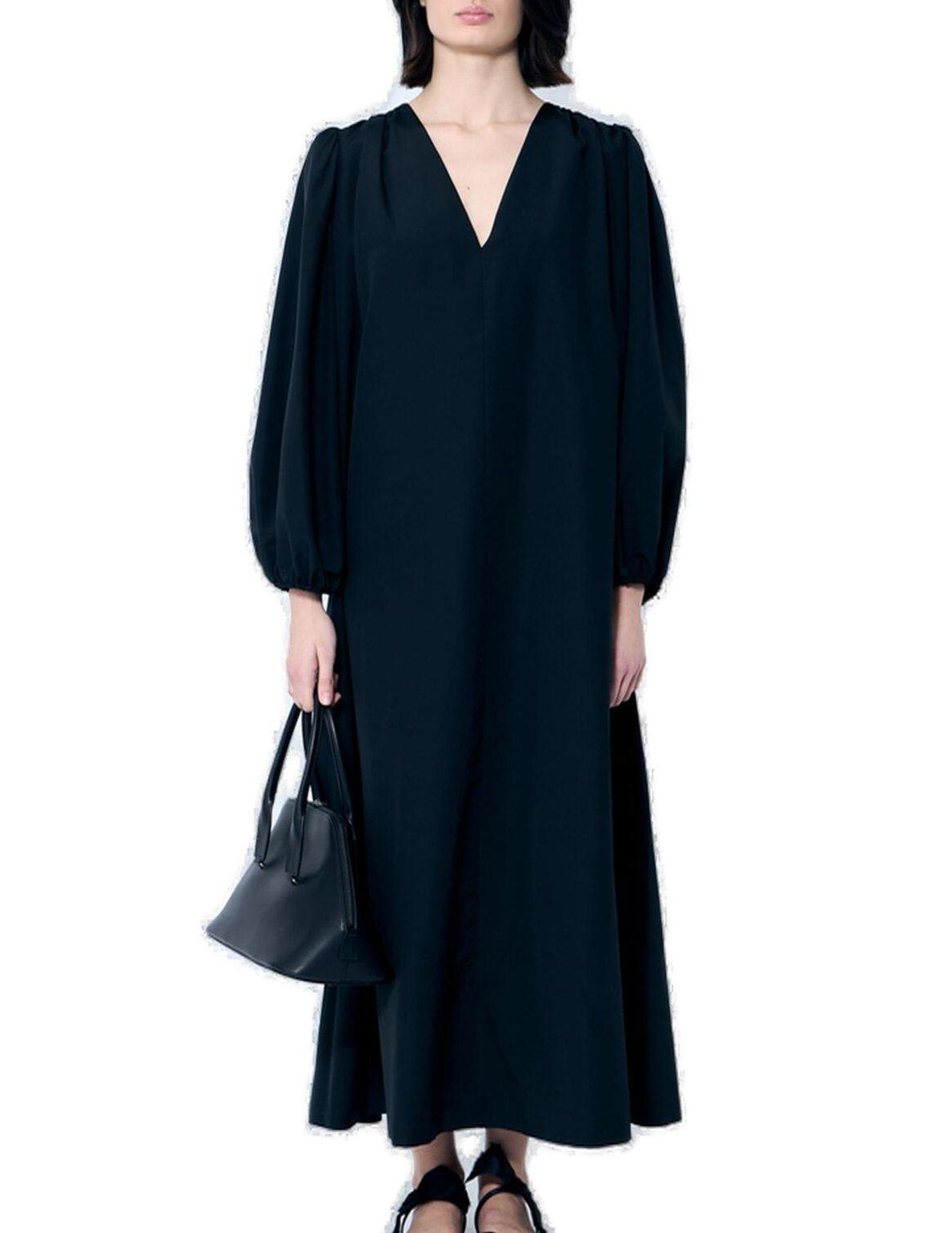 The Row Beauvoir Silk And Wool Maxi Dress In Black