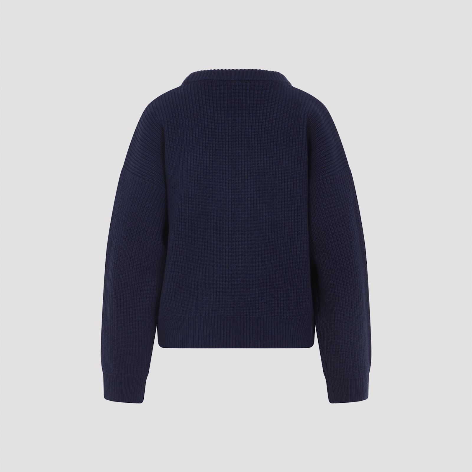 Celine Women Ribbed Wool Crew-neck Sweater In Blue