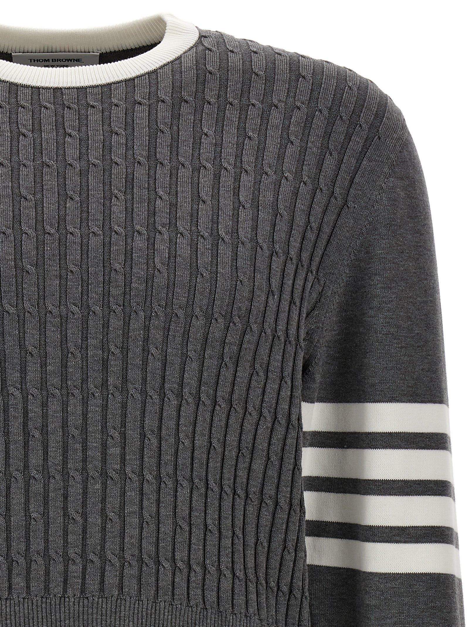 Shop Thom Browne Placed Baby Cable Sweater In Gray