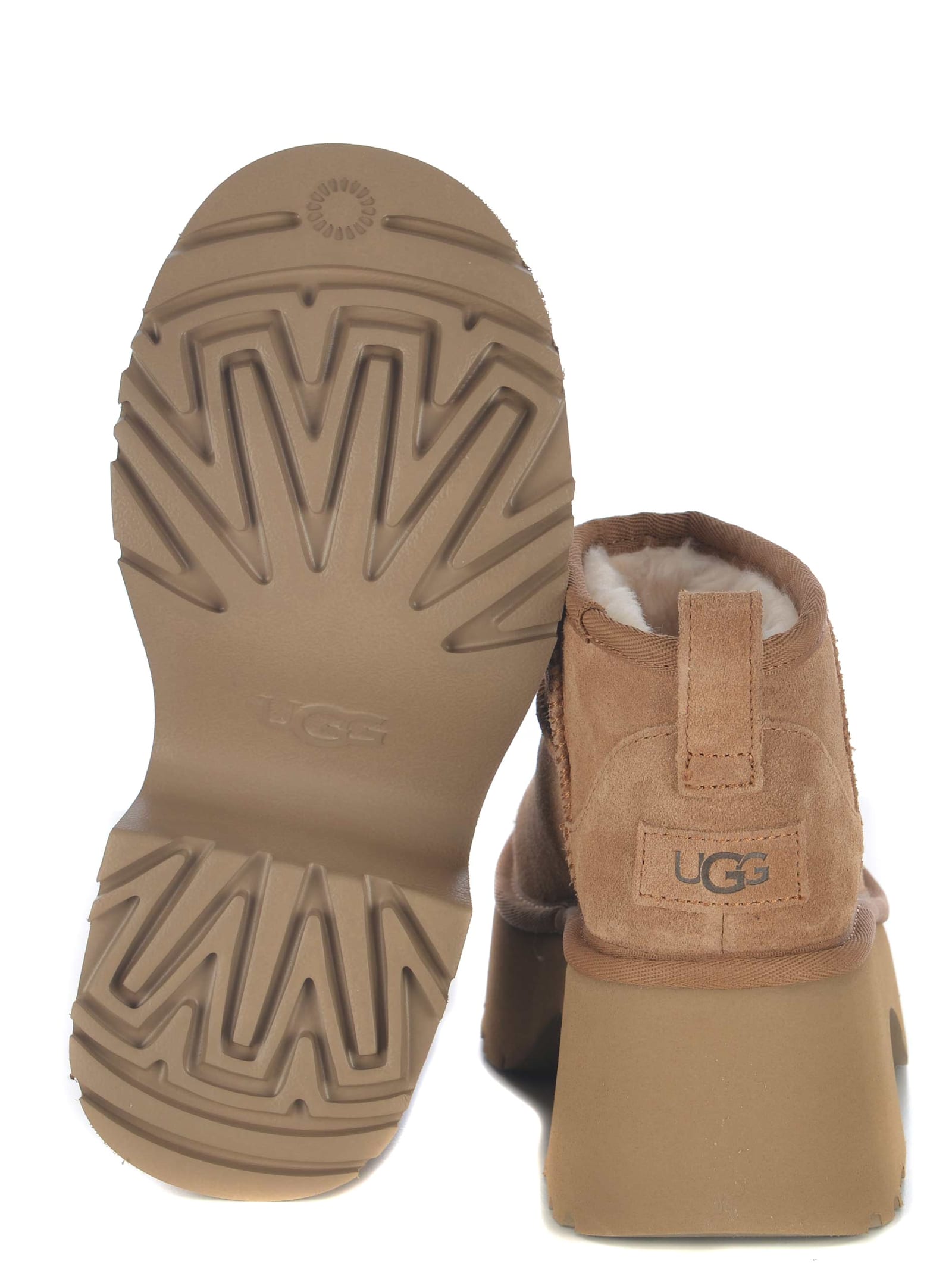 Shop Ugg Boots  Classic Ultra Mini New Heights Made Of Suede Leather In Camel