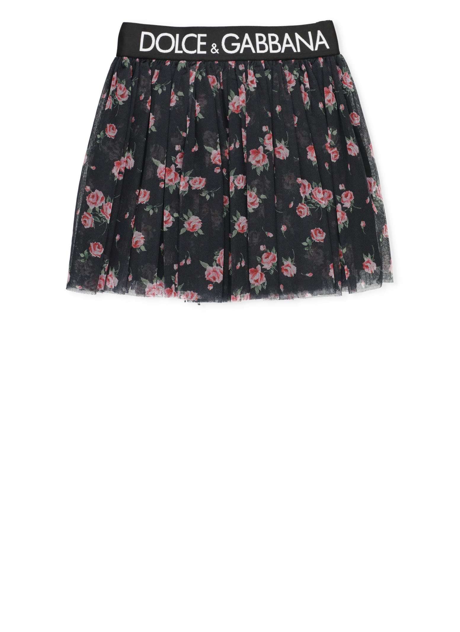 Shop Dolce & Gabbana Tulle Skirt With Print In Black