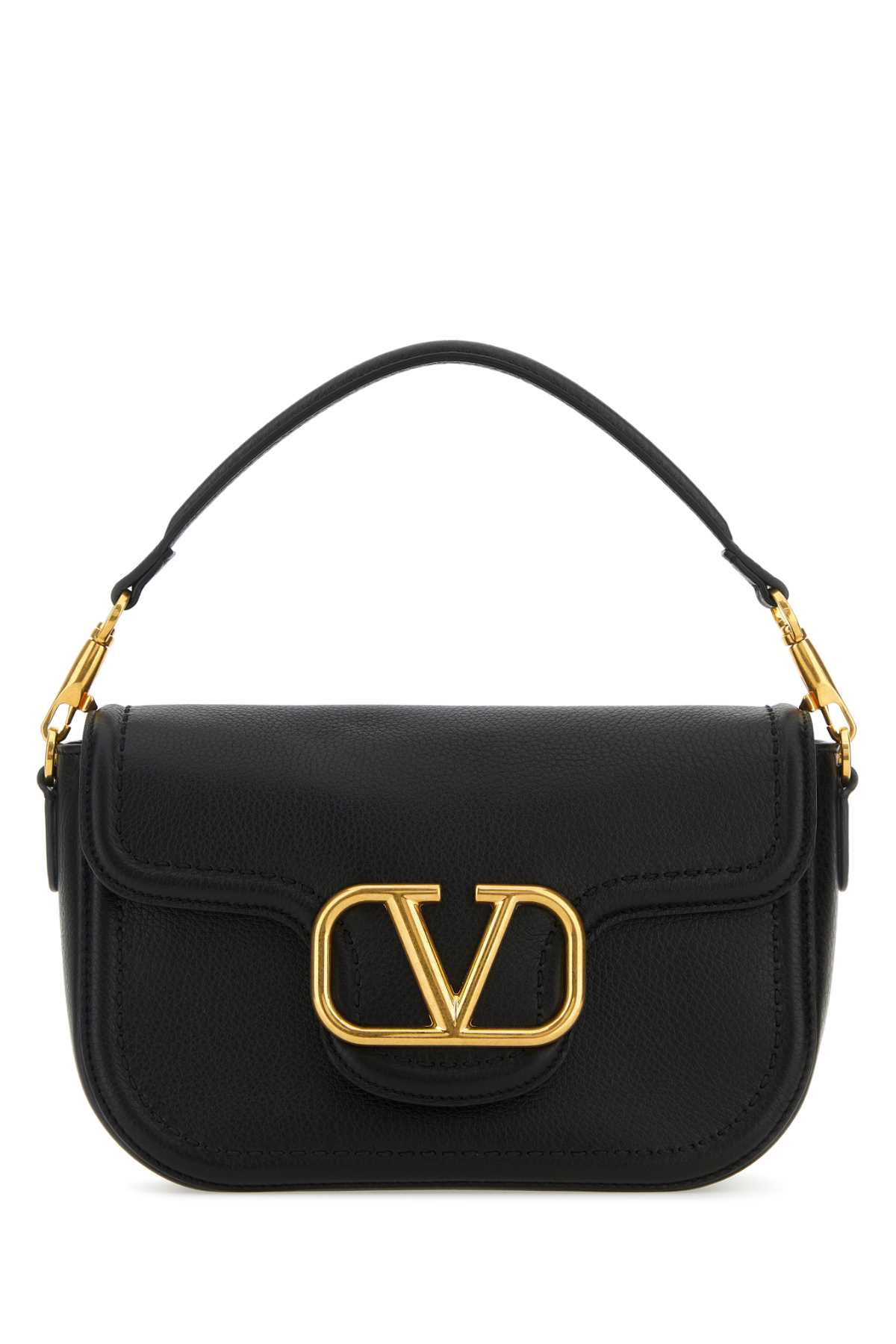 Shop Valentino Black Leather Alltime Shoulder Bag