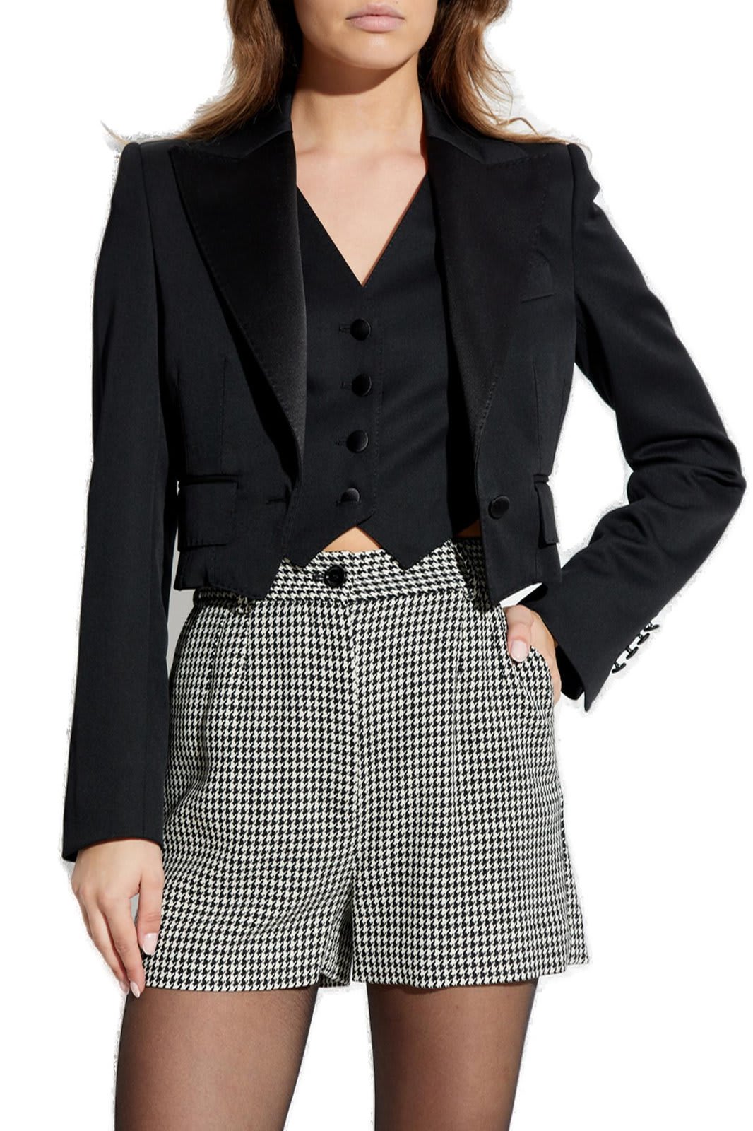 Shop Dolce & Gabbana Cropped Gabardine Tuxedo Jacket In Black