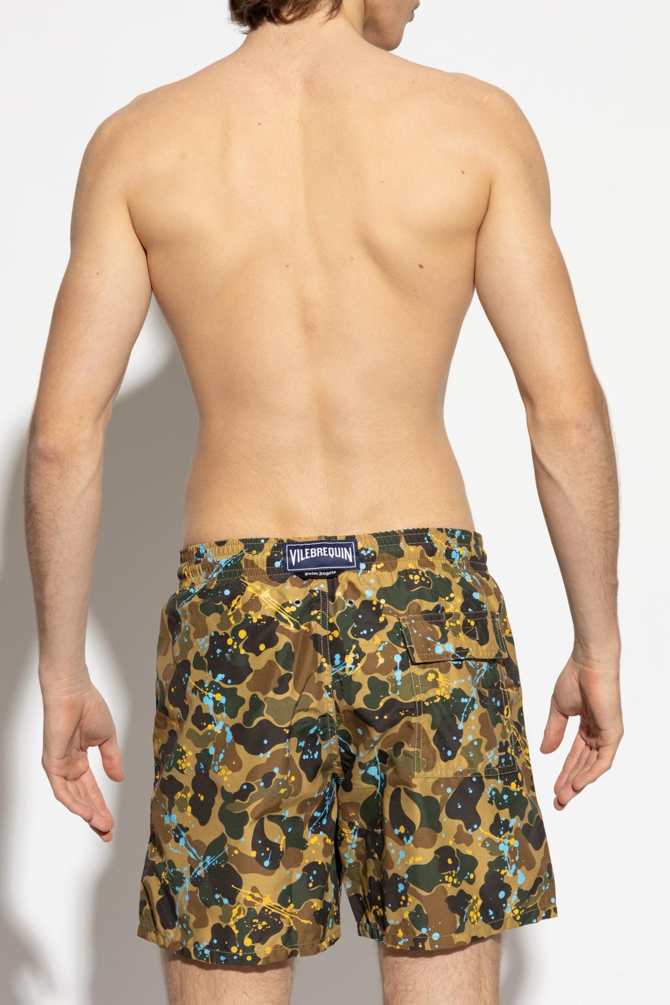 Palm Angels Elastic Waist Swimming Trunks In Brown