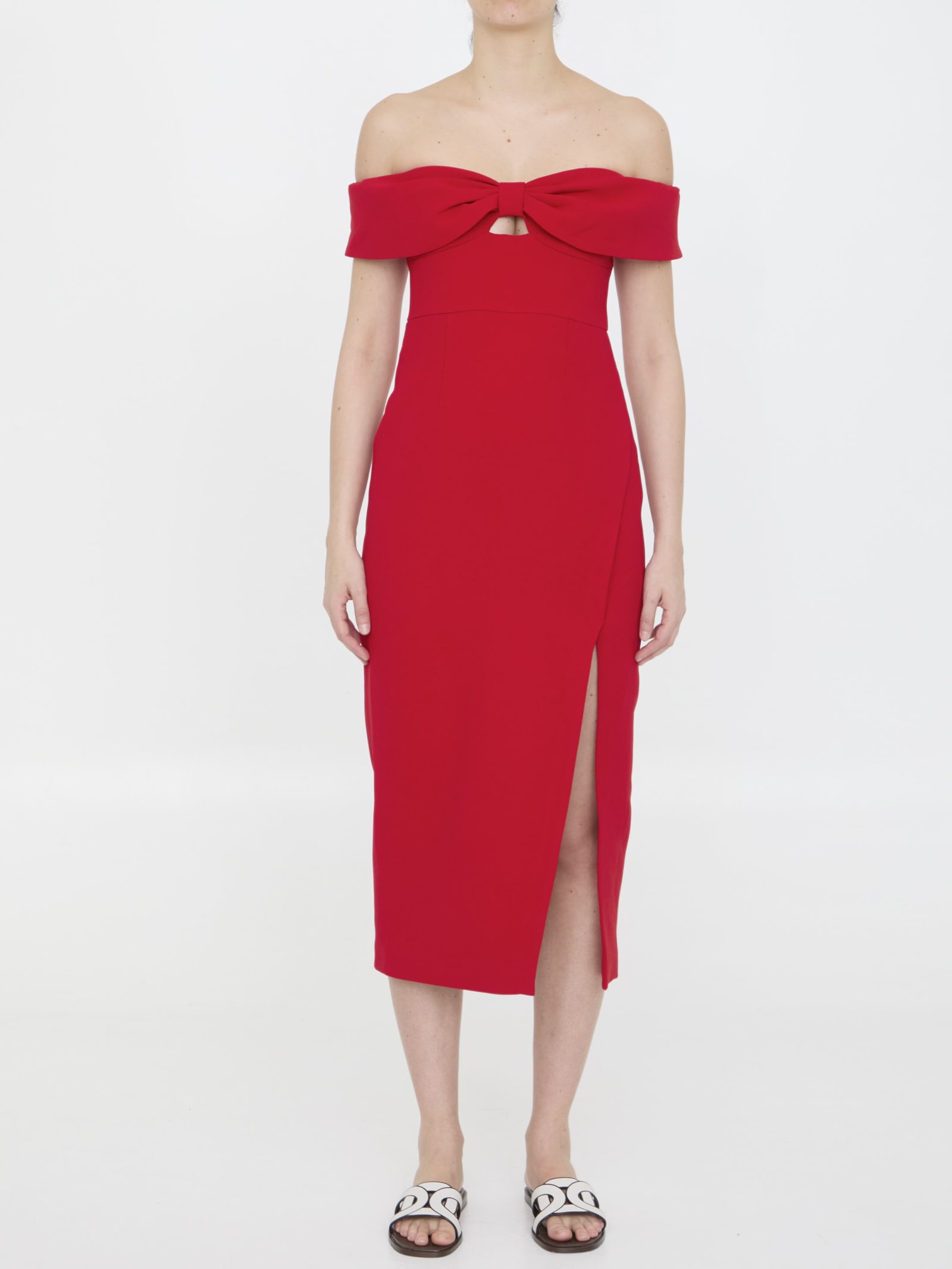 Self-portrait Bow Midi Dress In Red
