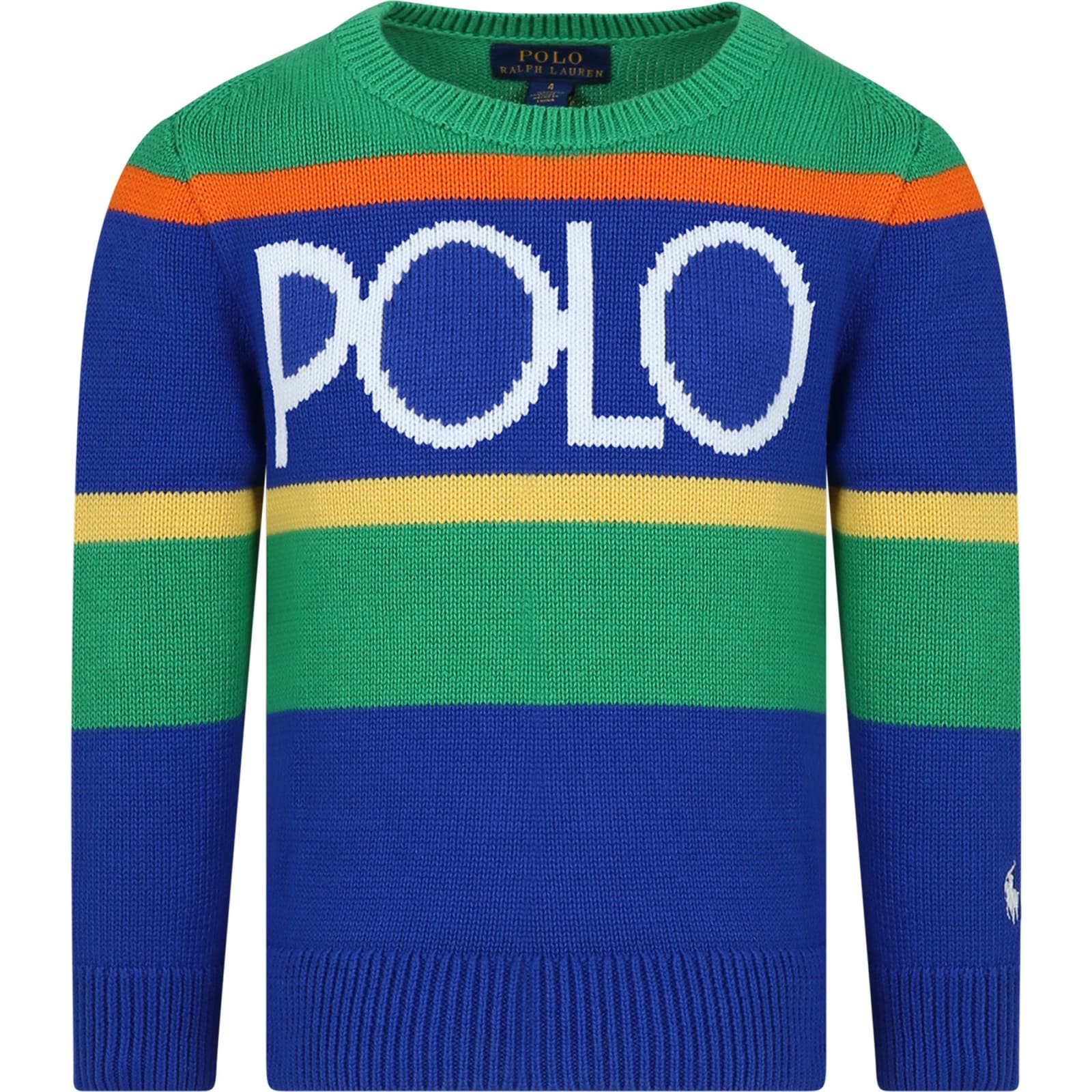 Ralph Lauren Kids' Blue Sweater For Boy With Logo And Iconic Pony In Multicolor