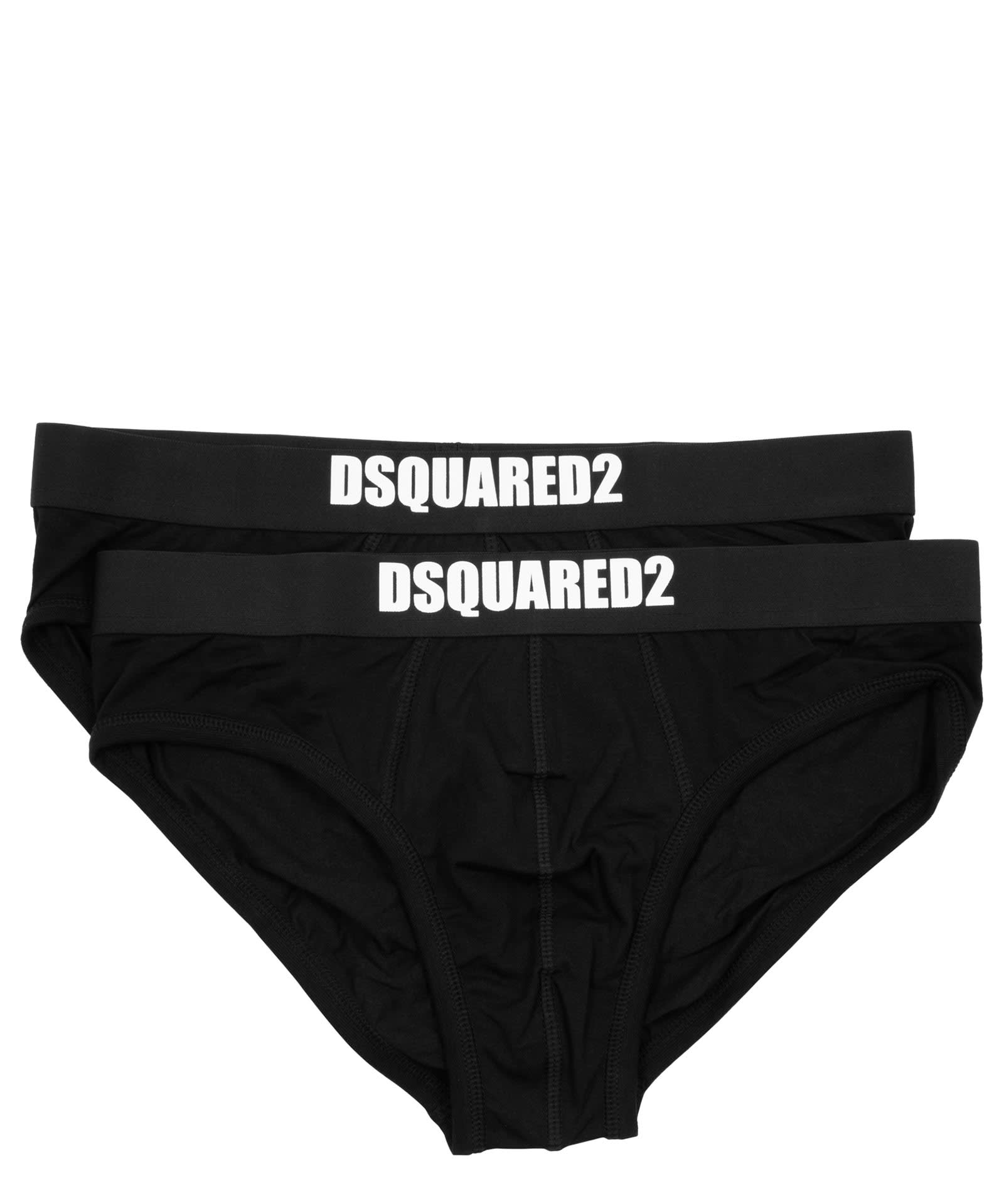 Dsquared2 Two-pack Logo-waistband Briefs In Black