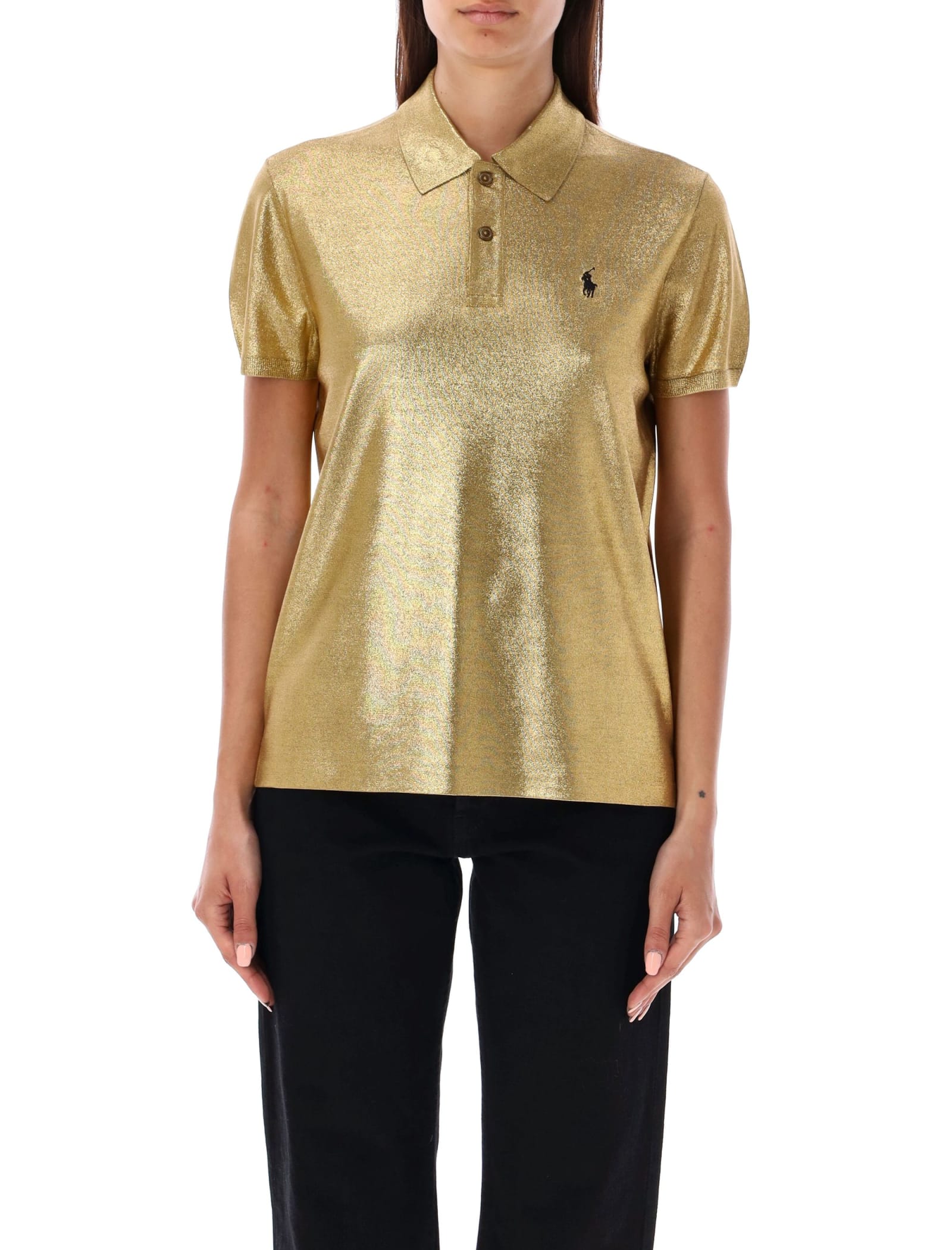 Shop Ralph Lauren Laminated Polo In Gold