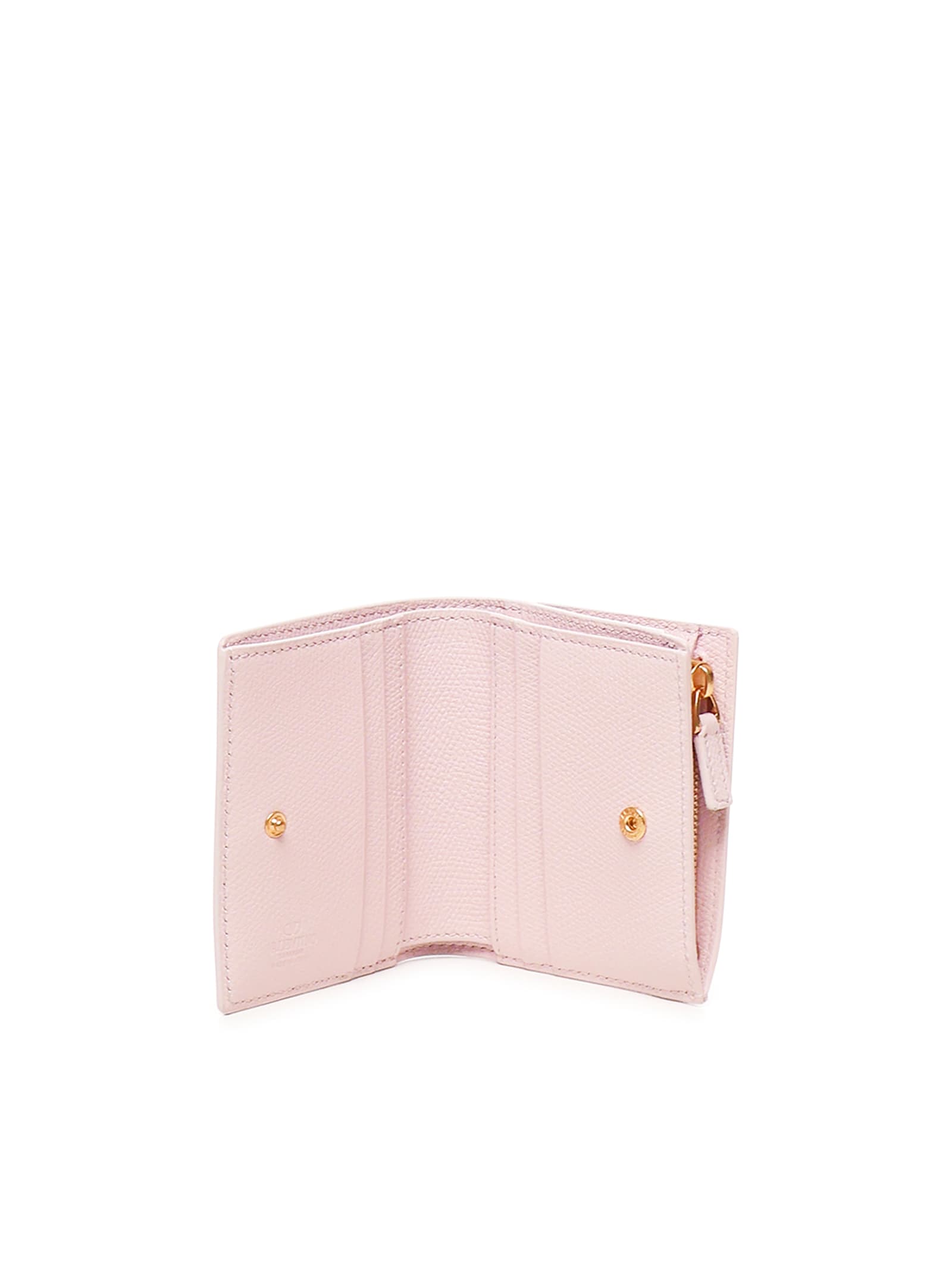 Valentino Green Leather Wallet With Logo In Rose Quartz