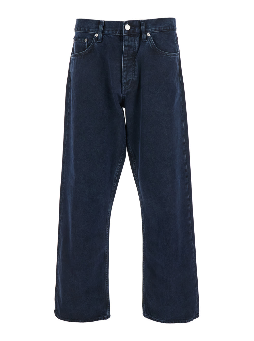 Blue Jeans With Belt Loops And Logo Patch On The Rear In Denim Man