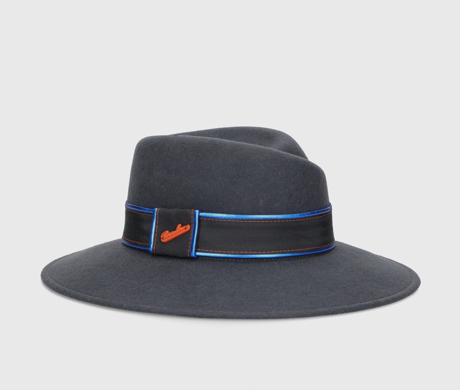 BORSALINO ROMY WOOL FELT WITH GROSGRAIN AND ECO-LEATHER TRIM HAT BAND