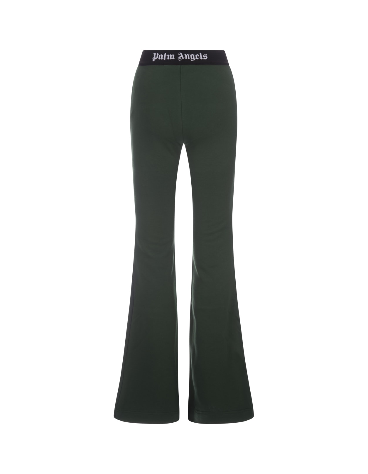Shop Palm Angels Green Flare Trousers With Logo Band