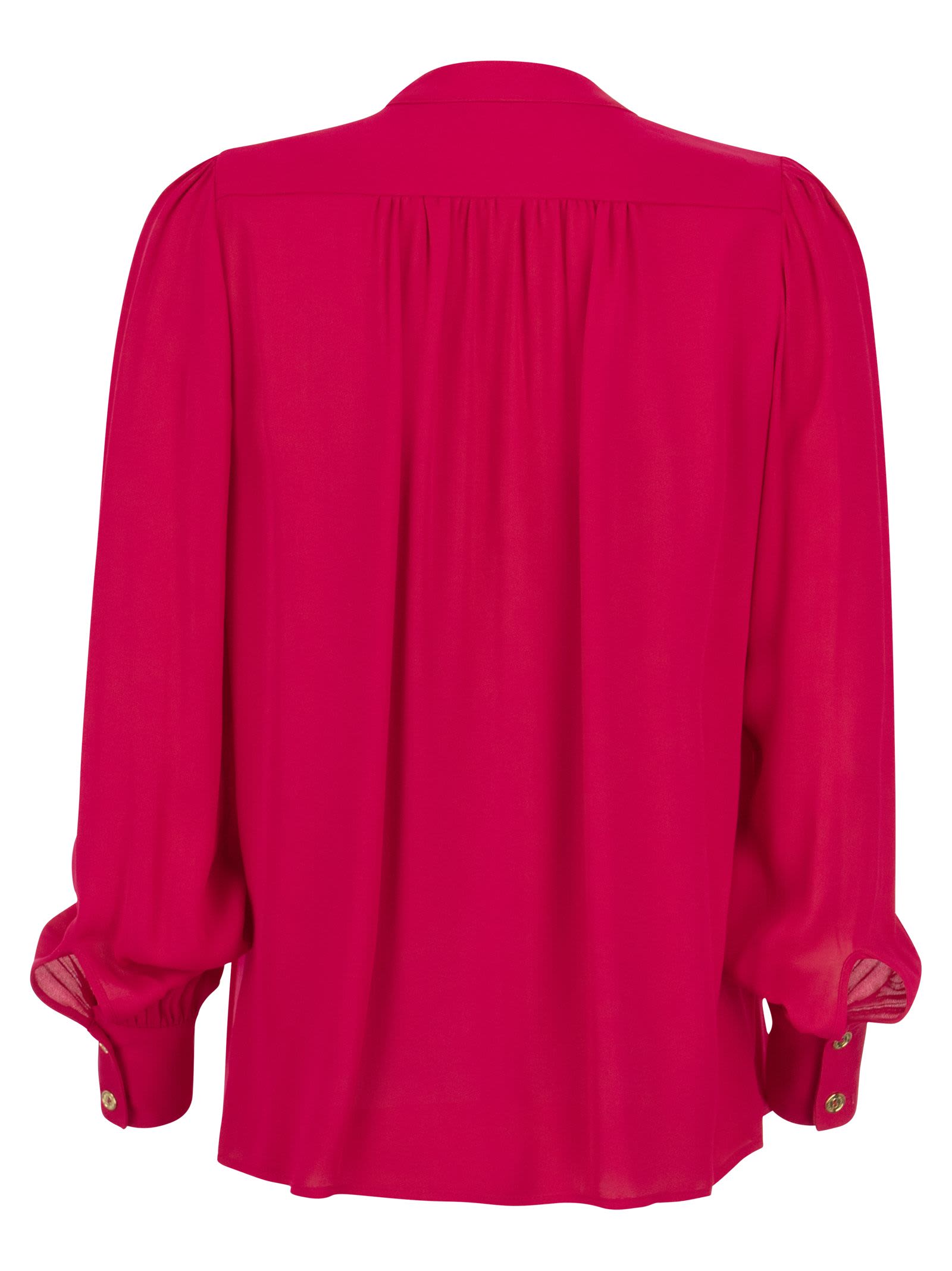 Shop Elisabetta Franchi Georgette Shirt With Stand-up Collar In Fuxia