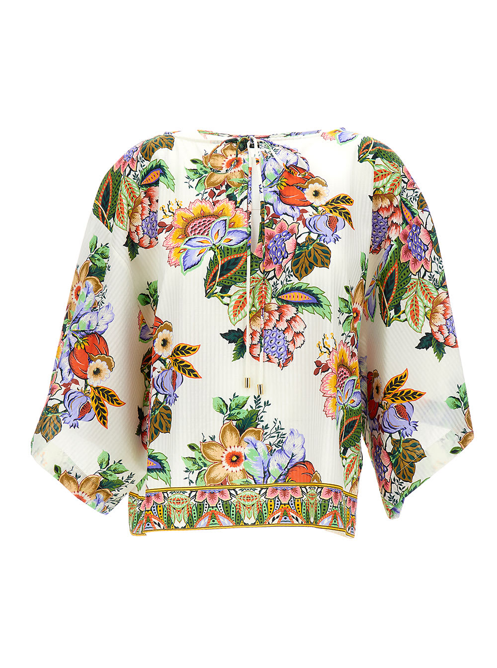 Etro Multicolor Blosue With All-over Floreal Print In Cotton And