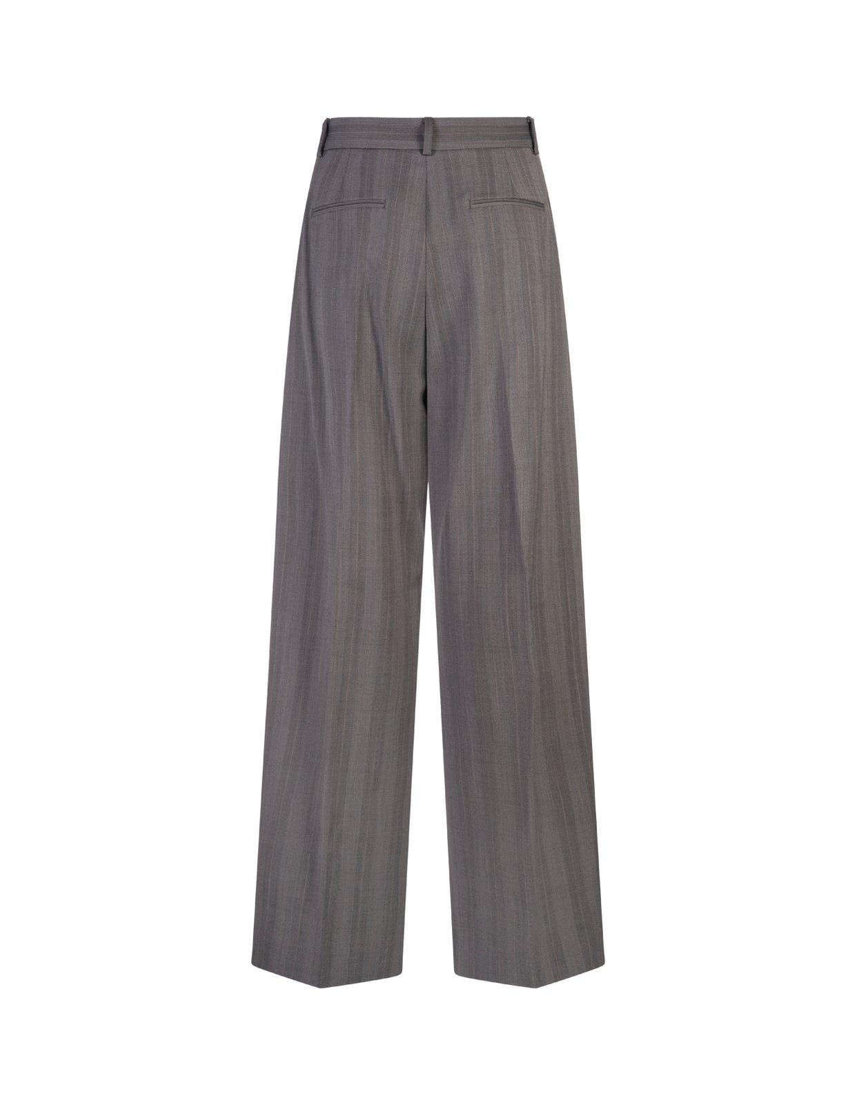 Shop Sportmax Stripe Detailed Wide Leg Trousers In Grey