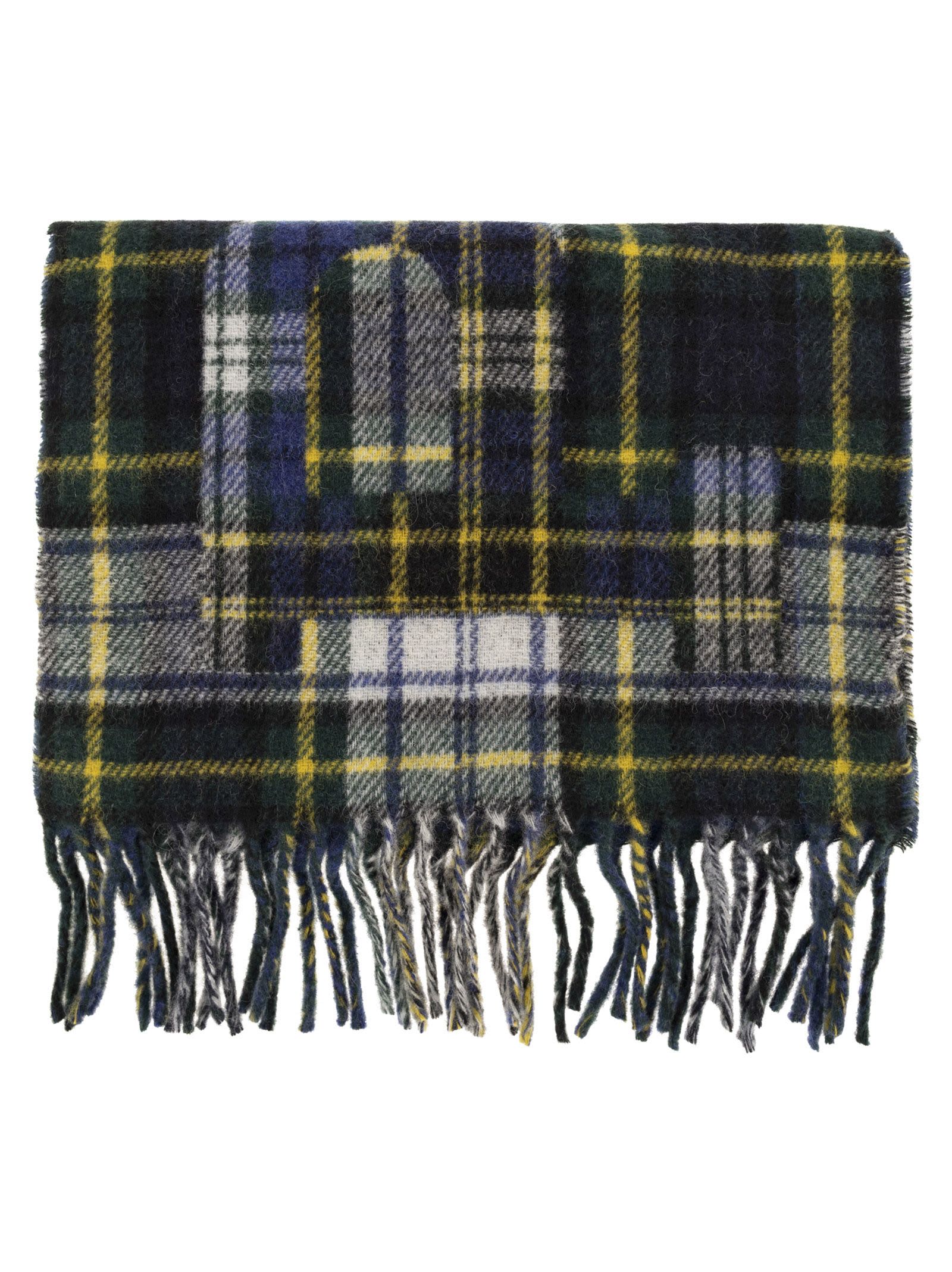 Shop Polo Ralph Lauren Wool Blend Check Scarf In Green/yellow