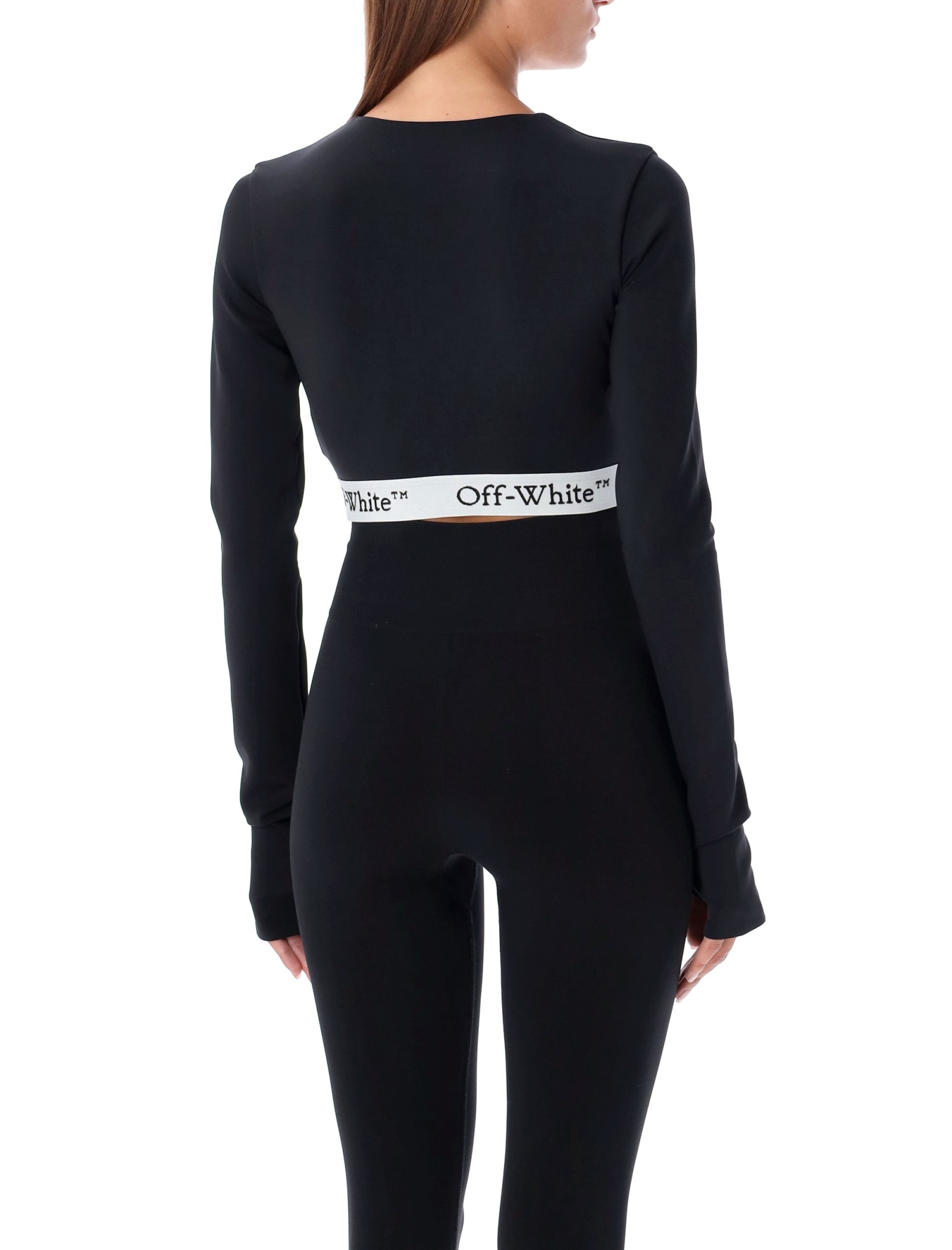 Shop Off-white Logo Brand Zipped Crop Top In Black