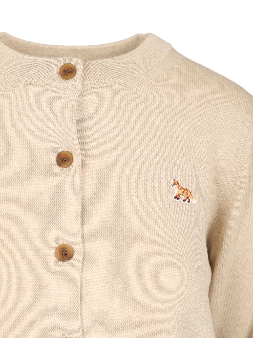 Maison Kitsuné Merino Wool Cardigan Knitwear Beige In Neutral