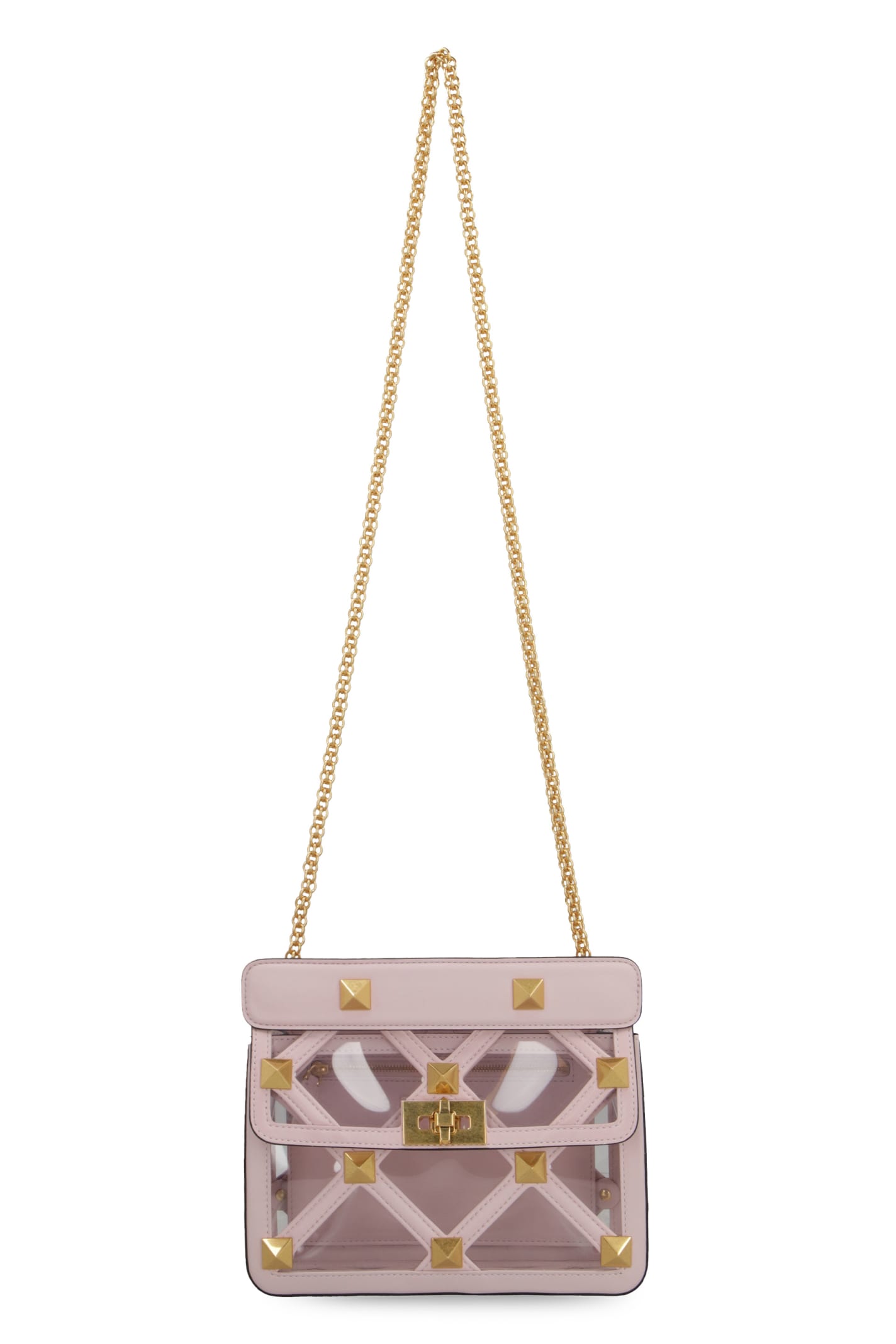 Valentino Garavani Pastel Pink Polymeric Material And Leather Medium Roman Stud Handbag In Multi