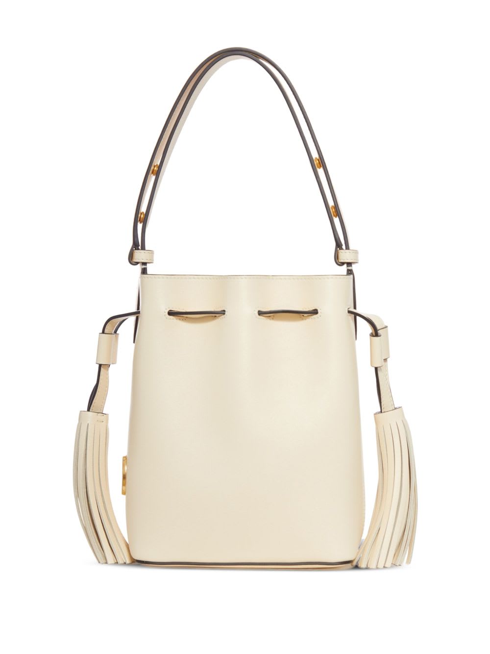 Valentino Cream V-logo Tassel Leather Bucket Bag In White